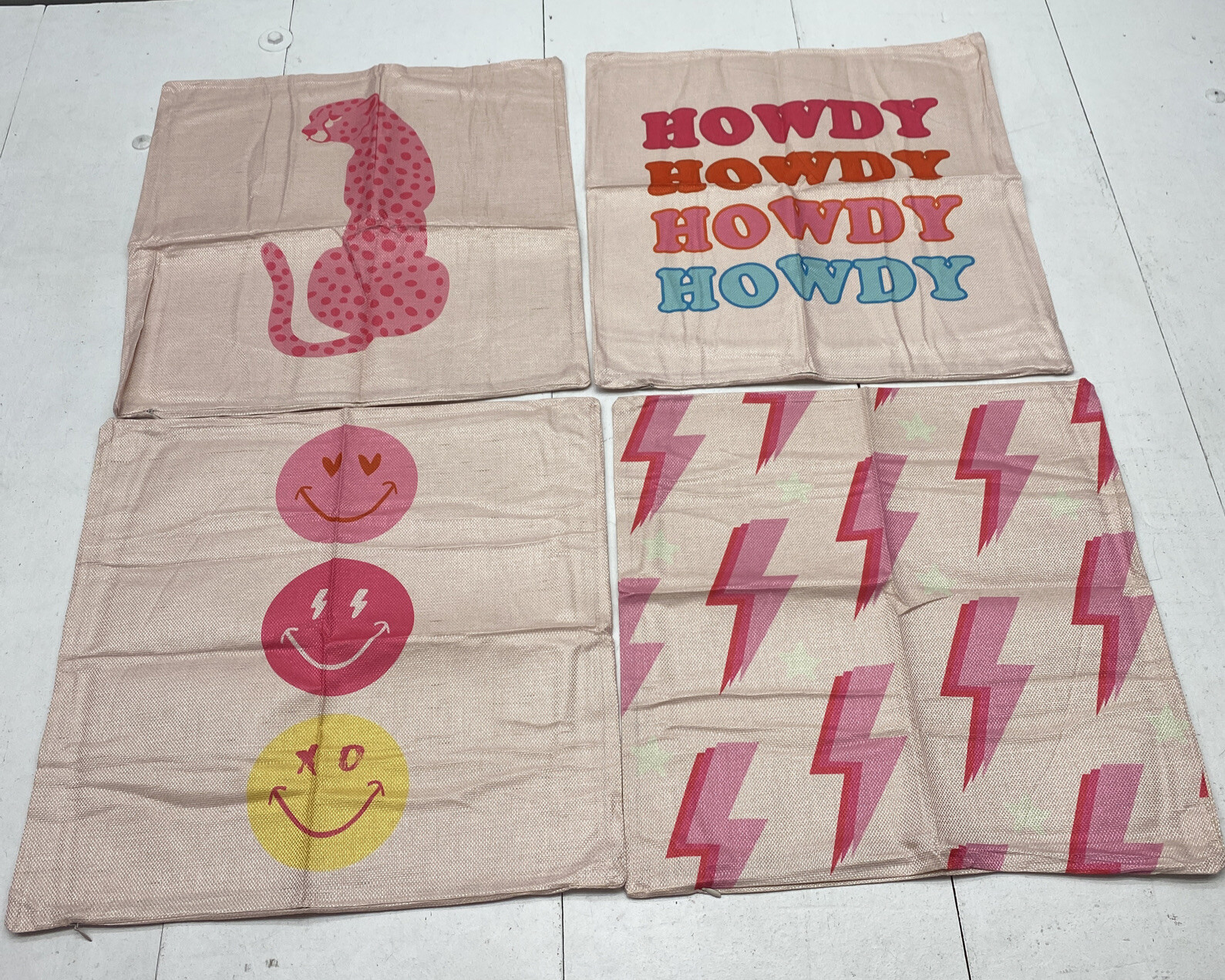 Decorative Pink Square Throw Pillowcase Covers With Designs 4 Pcs New