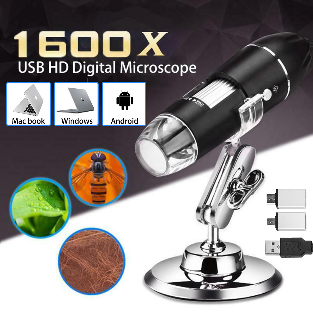 1600X 3-IN-1 Zoom 8 LED USB Microscope Digital Magnifier Endoscope Video Camera