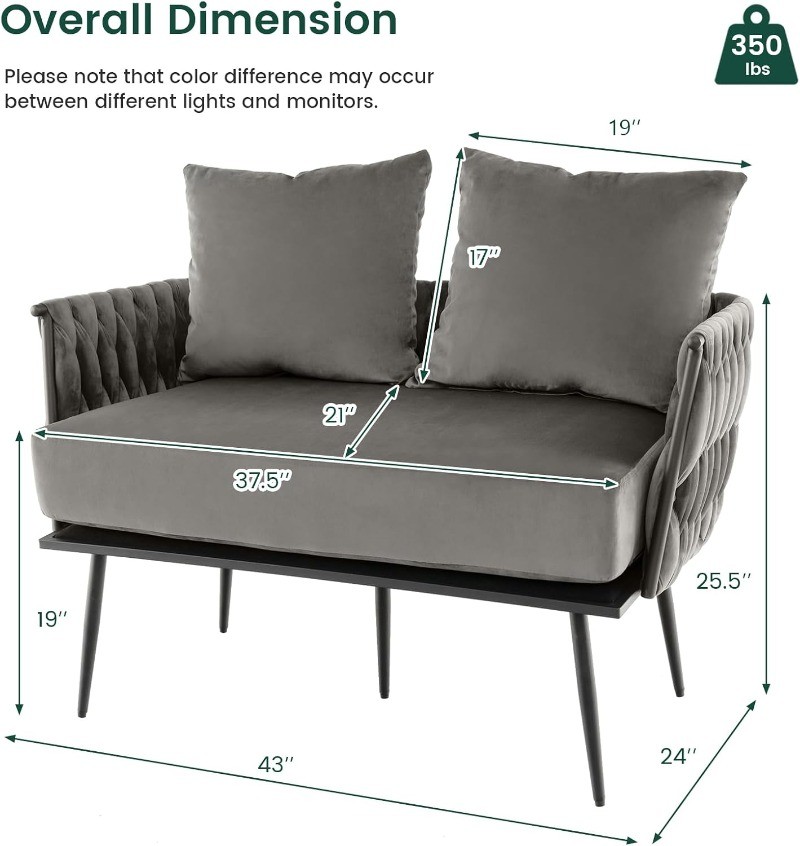 Loveseat Upholstered 2 Seat Sofa Couch with Dutch Velvet Woven Back and Arms