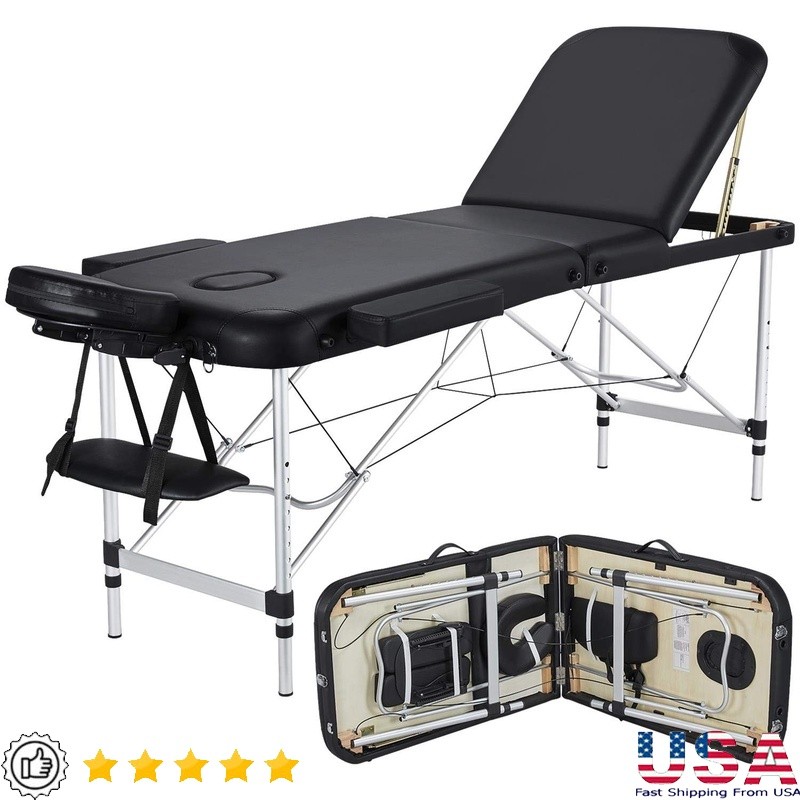 Portable Foldable Spa Bed Adjustable Massage Table Easy Setup W/ Headrest New