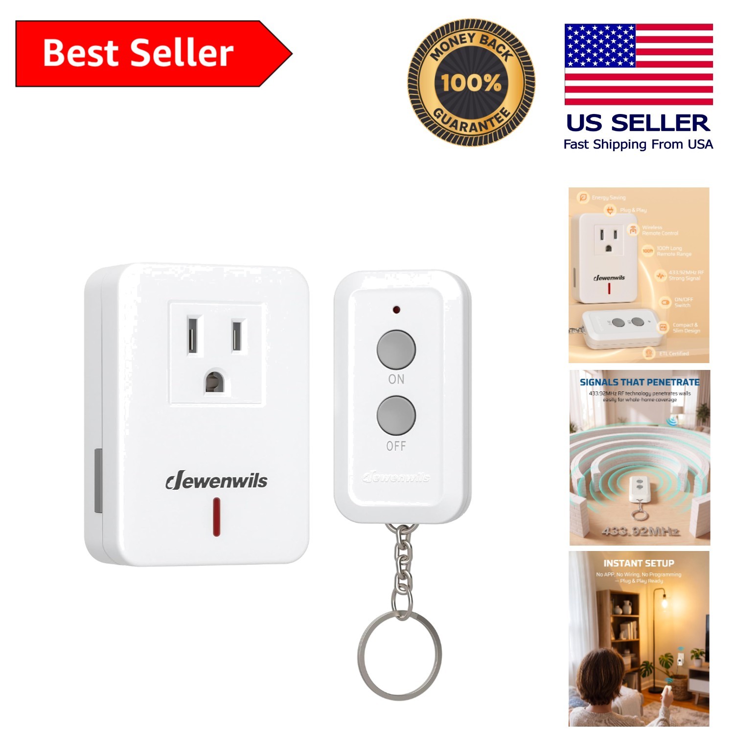 Quick Installation Wireless Outlet Switch - 100ft Range, Energy-Saving Solution