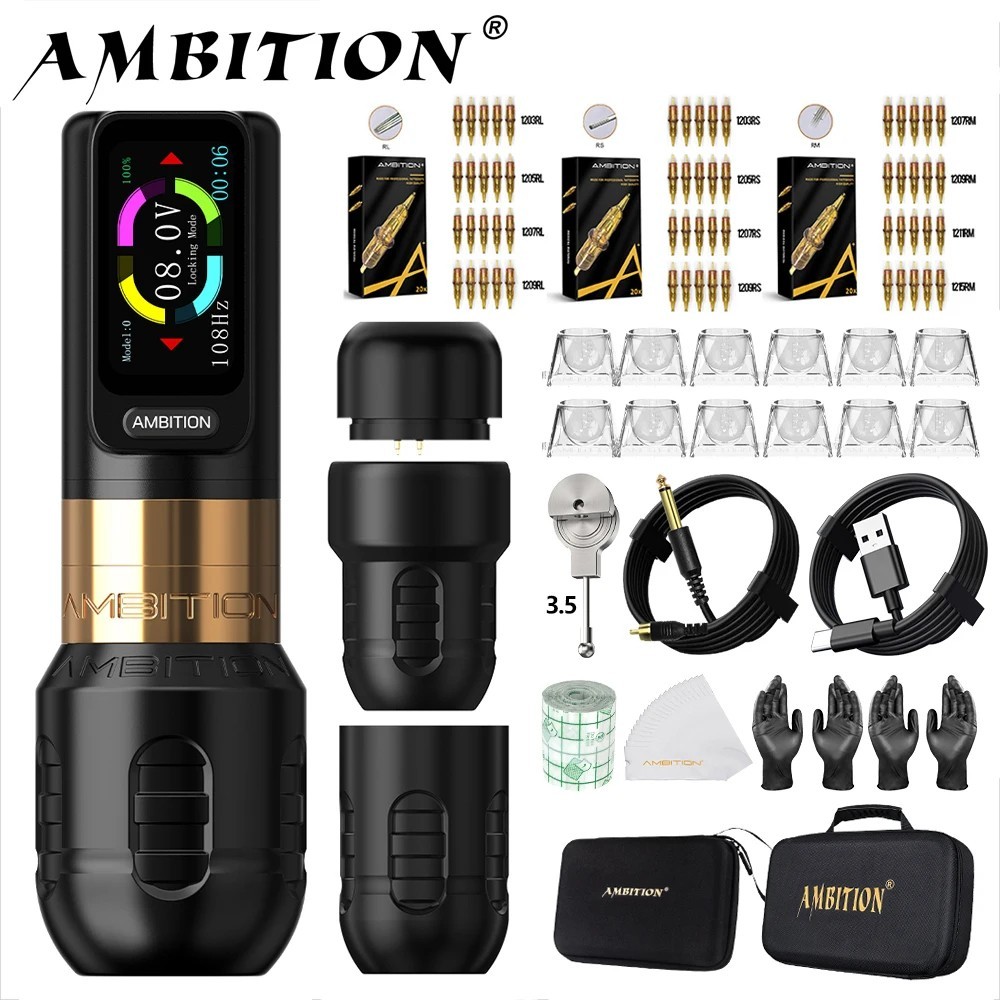 Ambition Zetton Kit Straight Rod Wireless Tattoo Machine Pen 4.0mm 3.5mm Stroke
