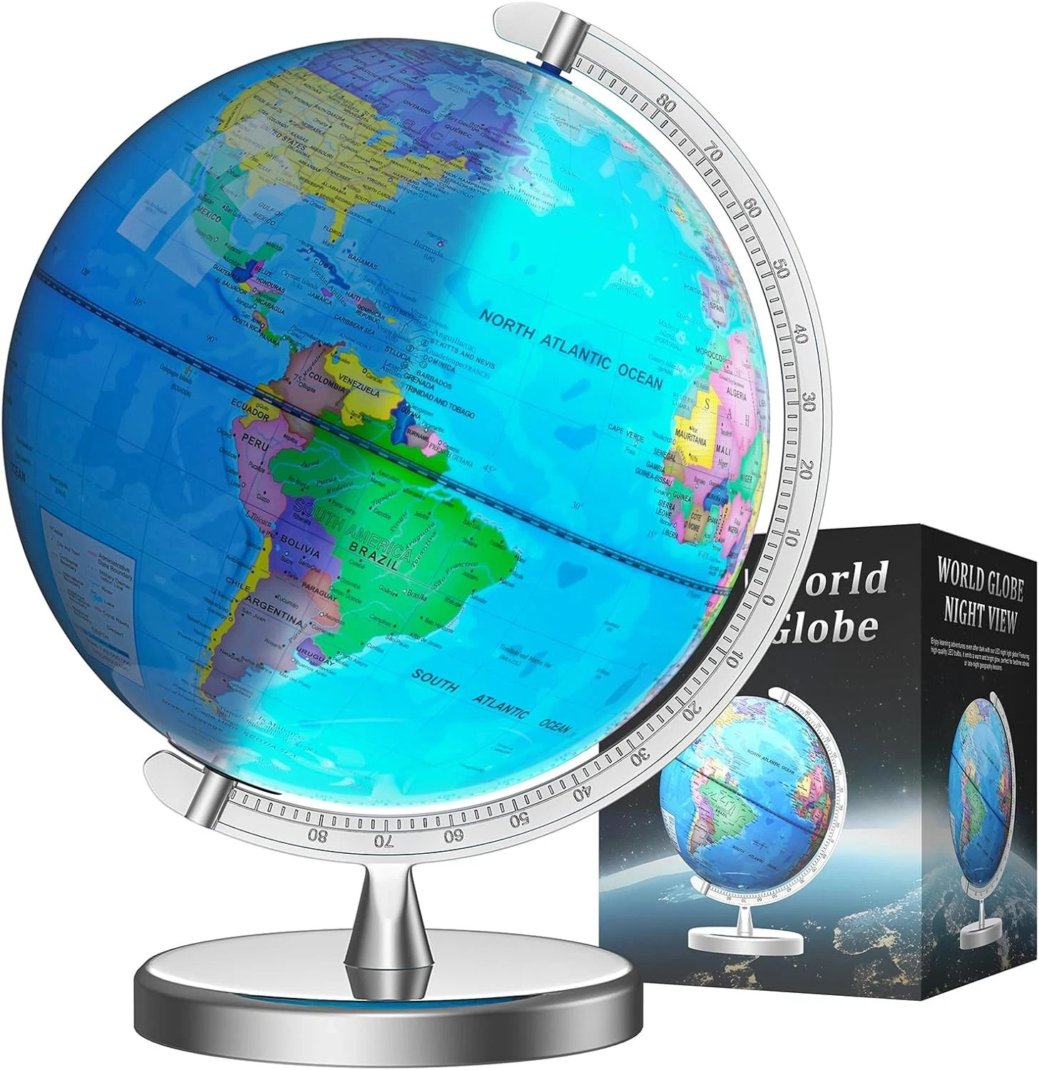 12 Illuminated World Globe for Children & Adults, Globe Lamp with World Map for