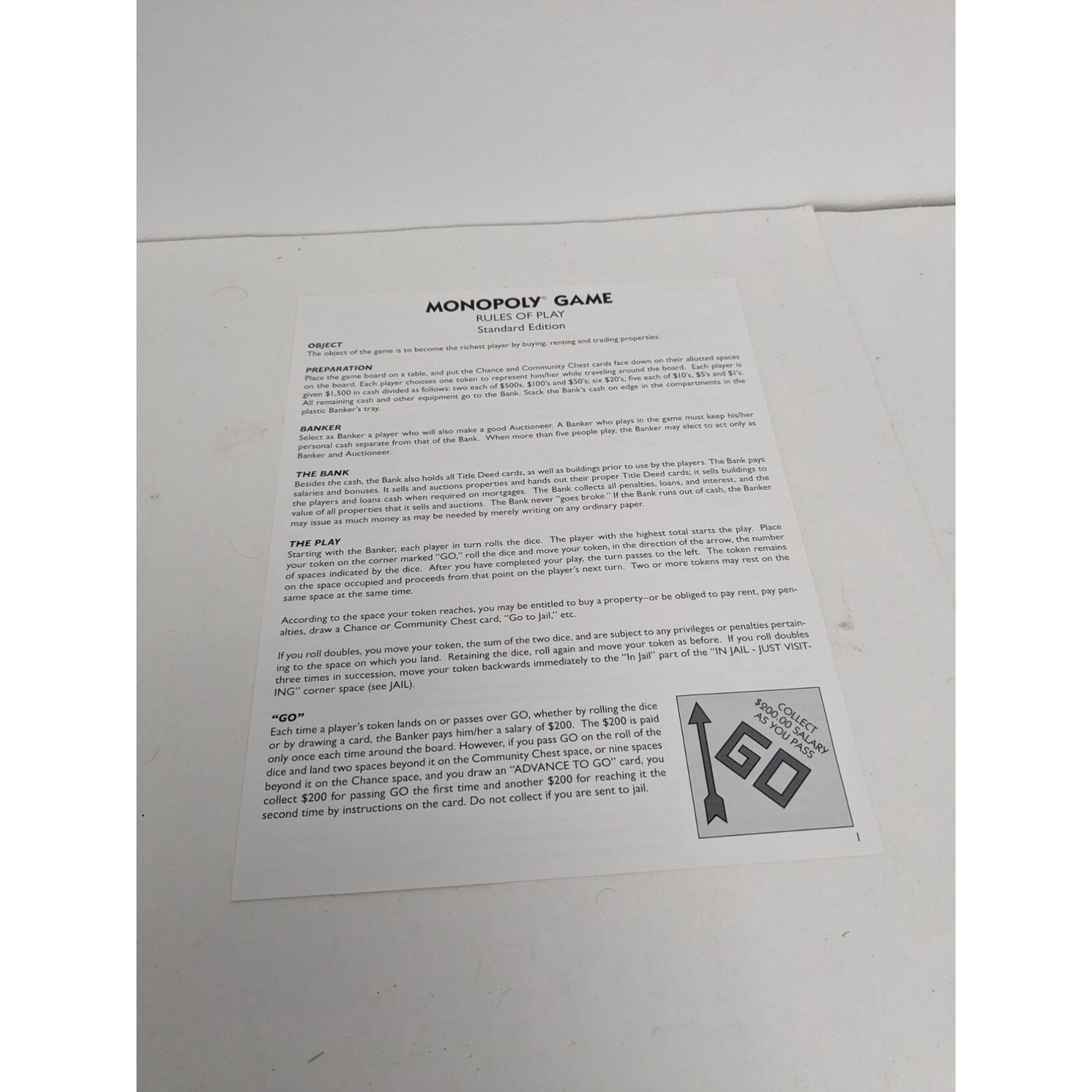 2013 Monopoly Classic Edition Game Replacement Board Instructions