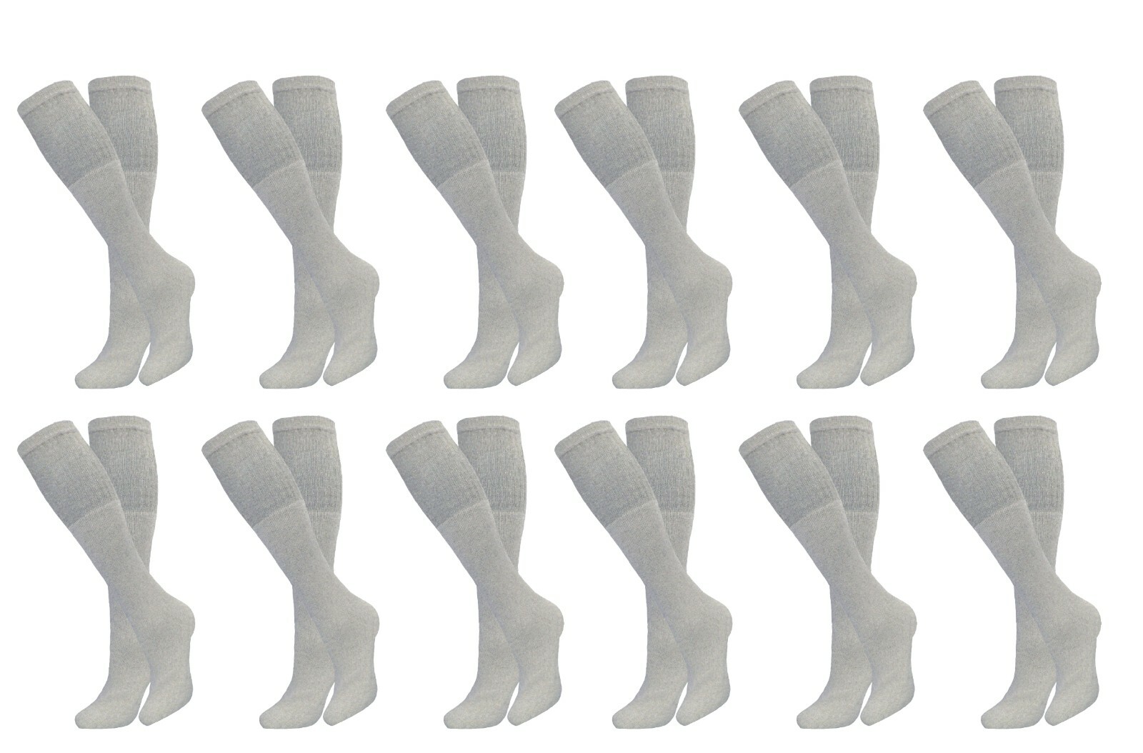6 Paris Men's Grey Cotton Athletic Sports Tube Socks 22" Size 9-15 Made For USA