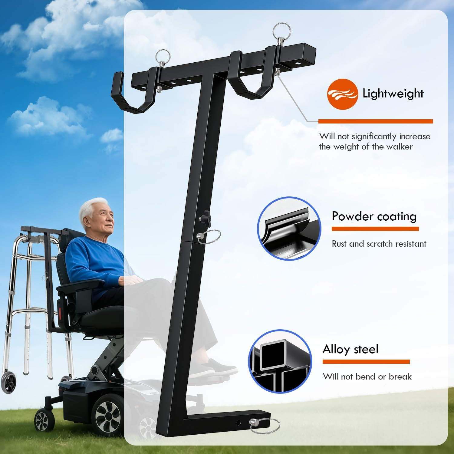 Universal Walker Holder for Mobility Scooters, Compatible with Pride Mobility &