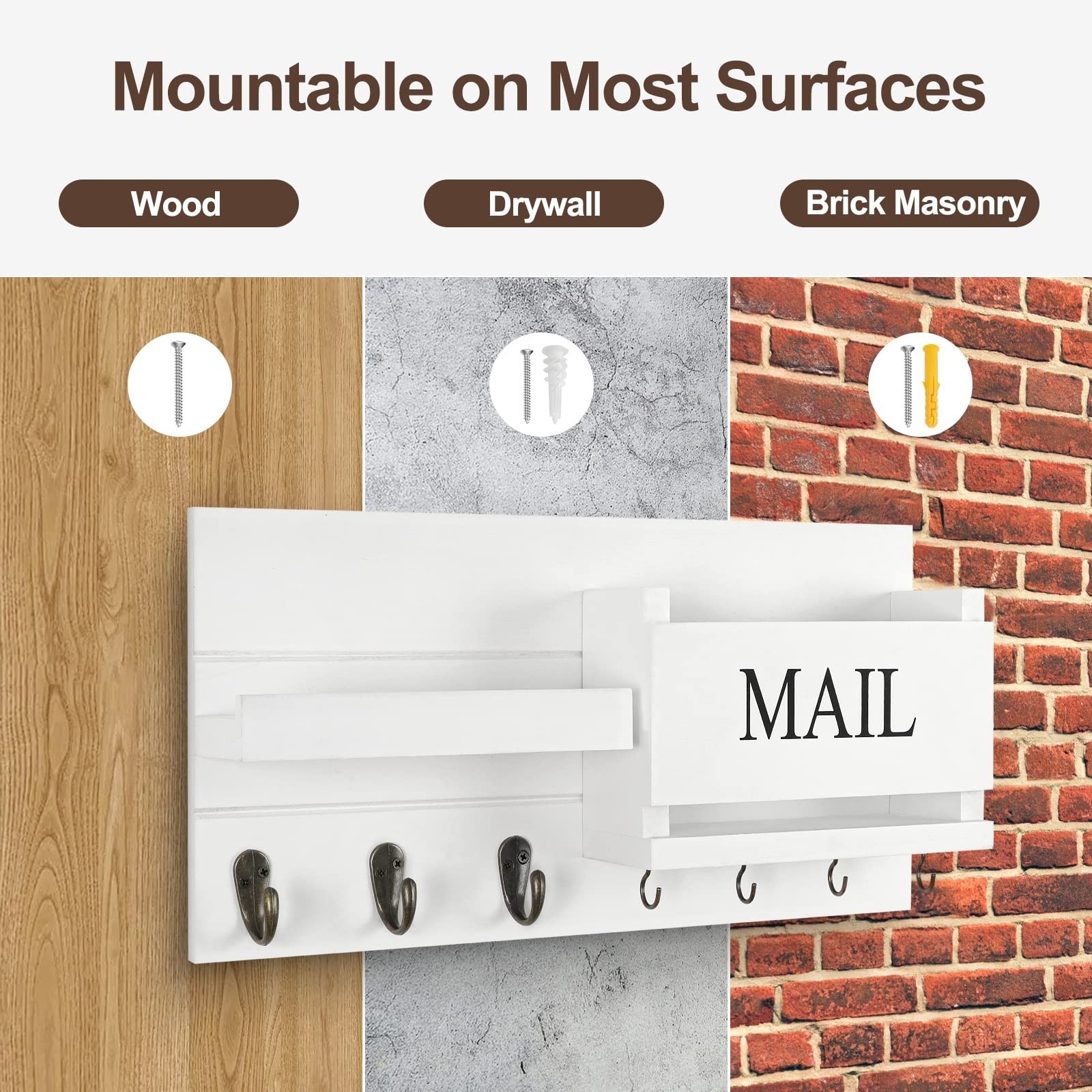 Lwenki Mail Organizer for Wall Mount – Key Holder with Shelf Includes Lett