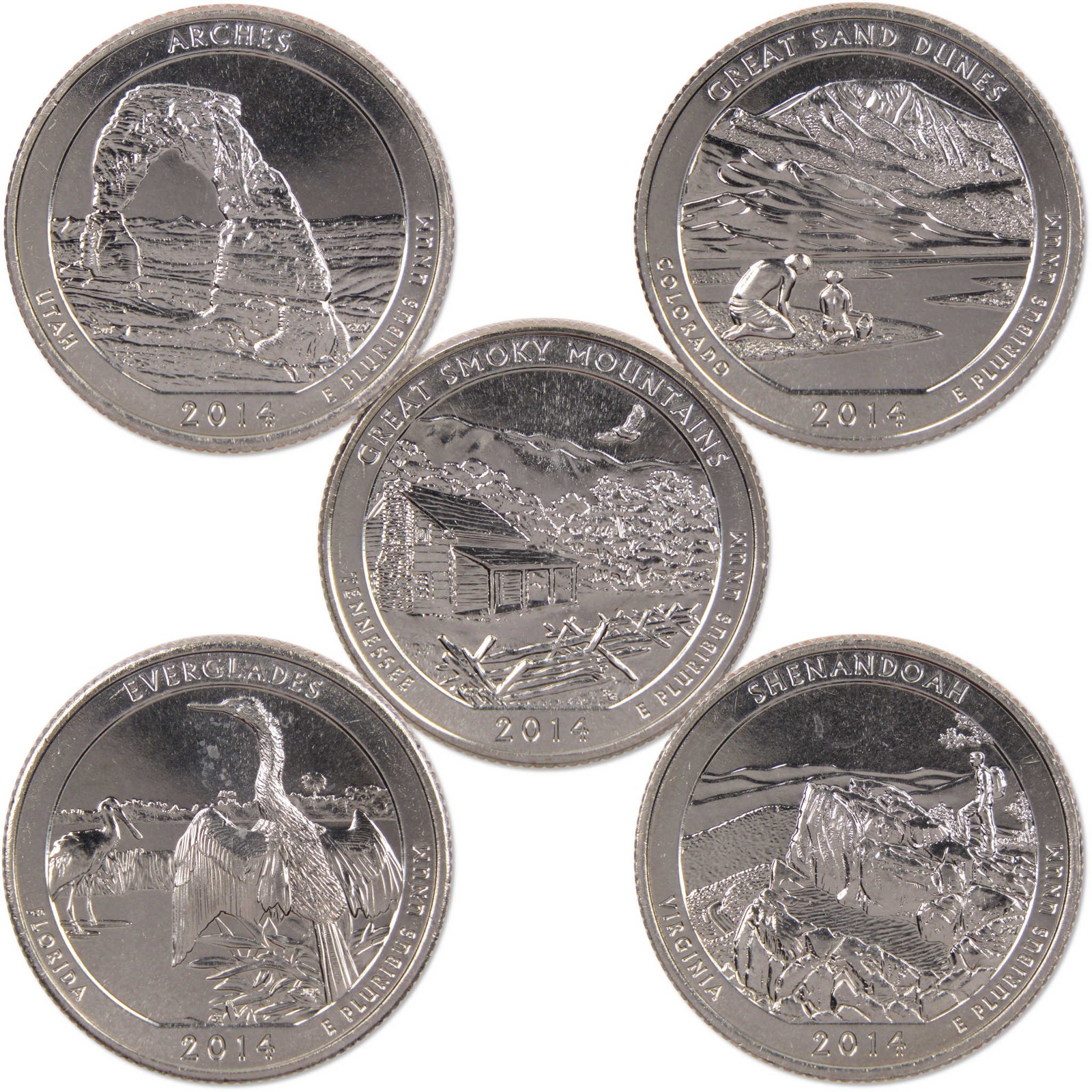 2014 S National Park Quarter 5 Coin Set Clad Uncirculated Mint State