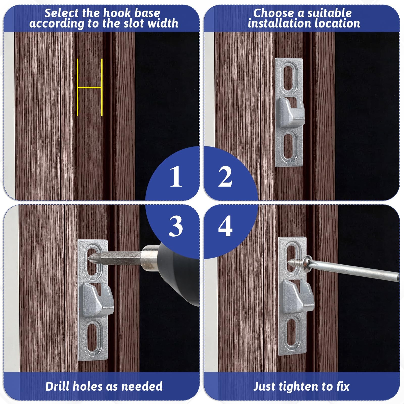 2 Pcs Sliding Door Keeper Glass Lock Retainer with mounting Silver
