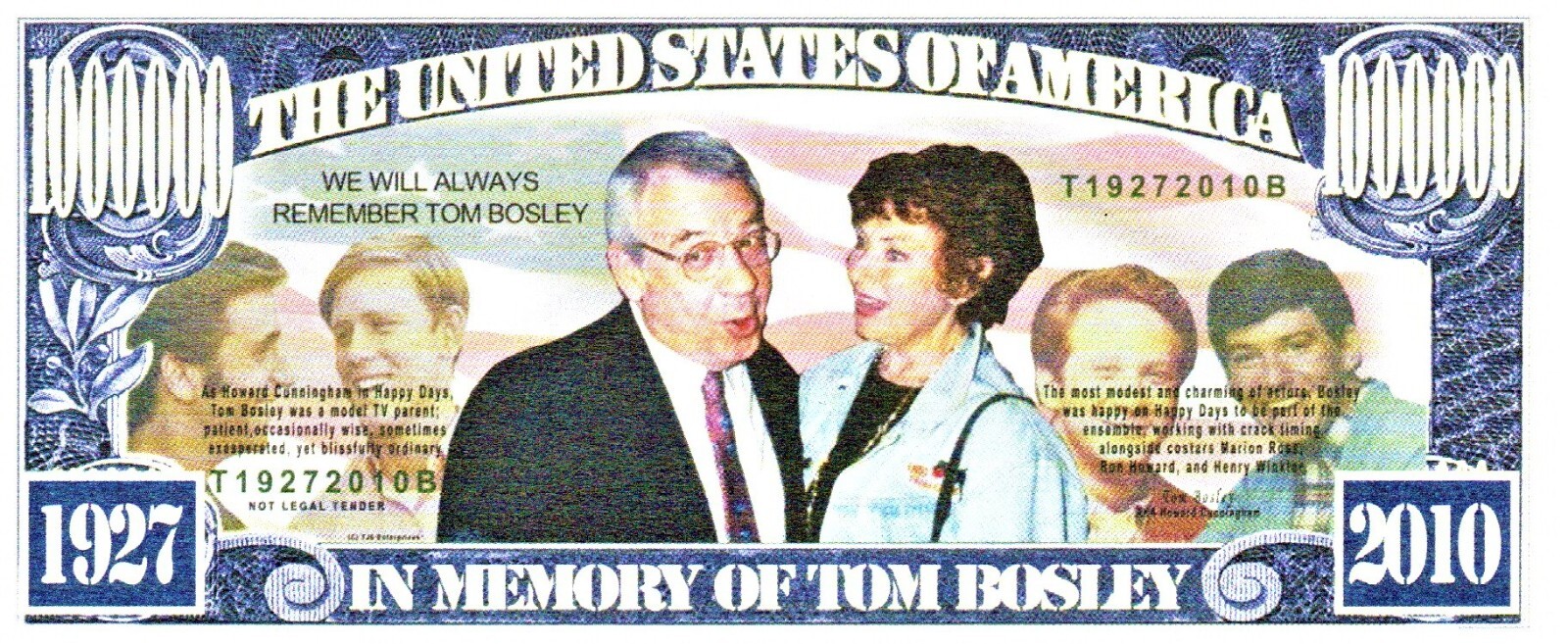 Happy Days Million Dollar Novelty Banknote as pictured.
