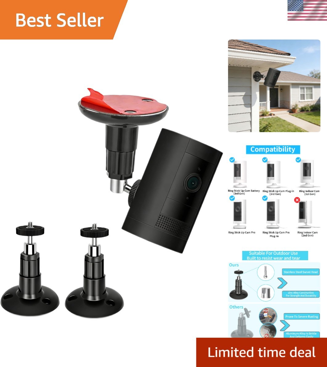 2 Pack Adjustable Security Wall Mount for Ring & Arlo Cameras - All Weather