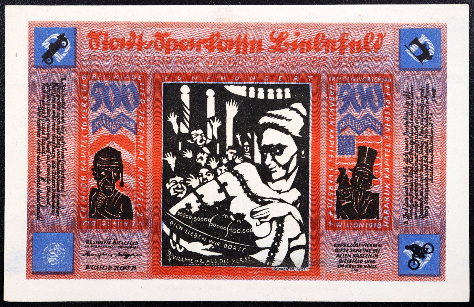 BIELEFELD 1923 "Breastfeeding Wall St." XX-RARE Anti-USA 500 Billion Mark