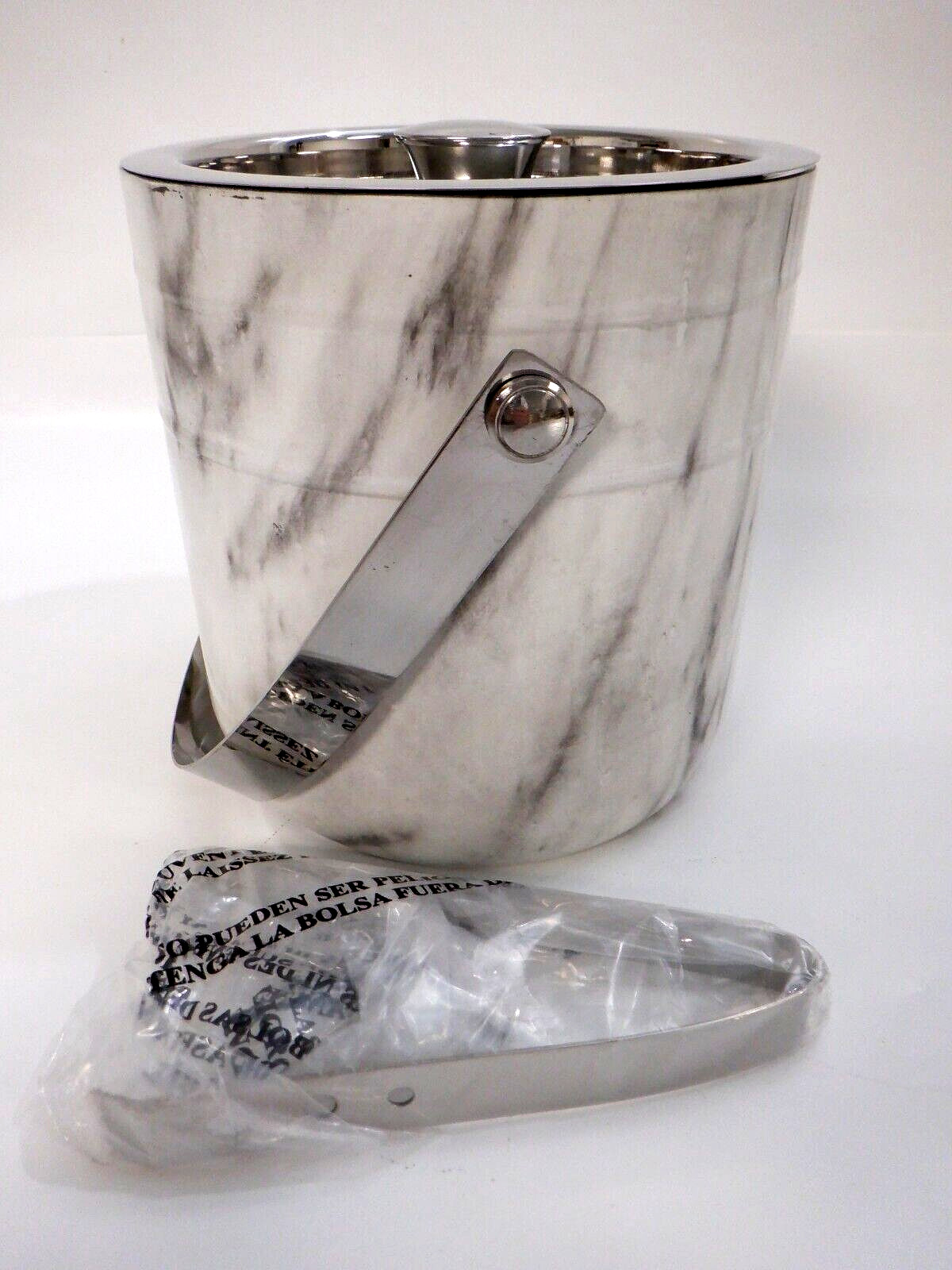 Sol Living Ice Bucket Double Wall Stainless Steel with Lid - White Marble 1.6 GT