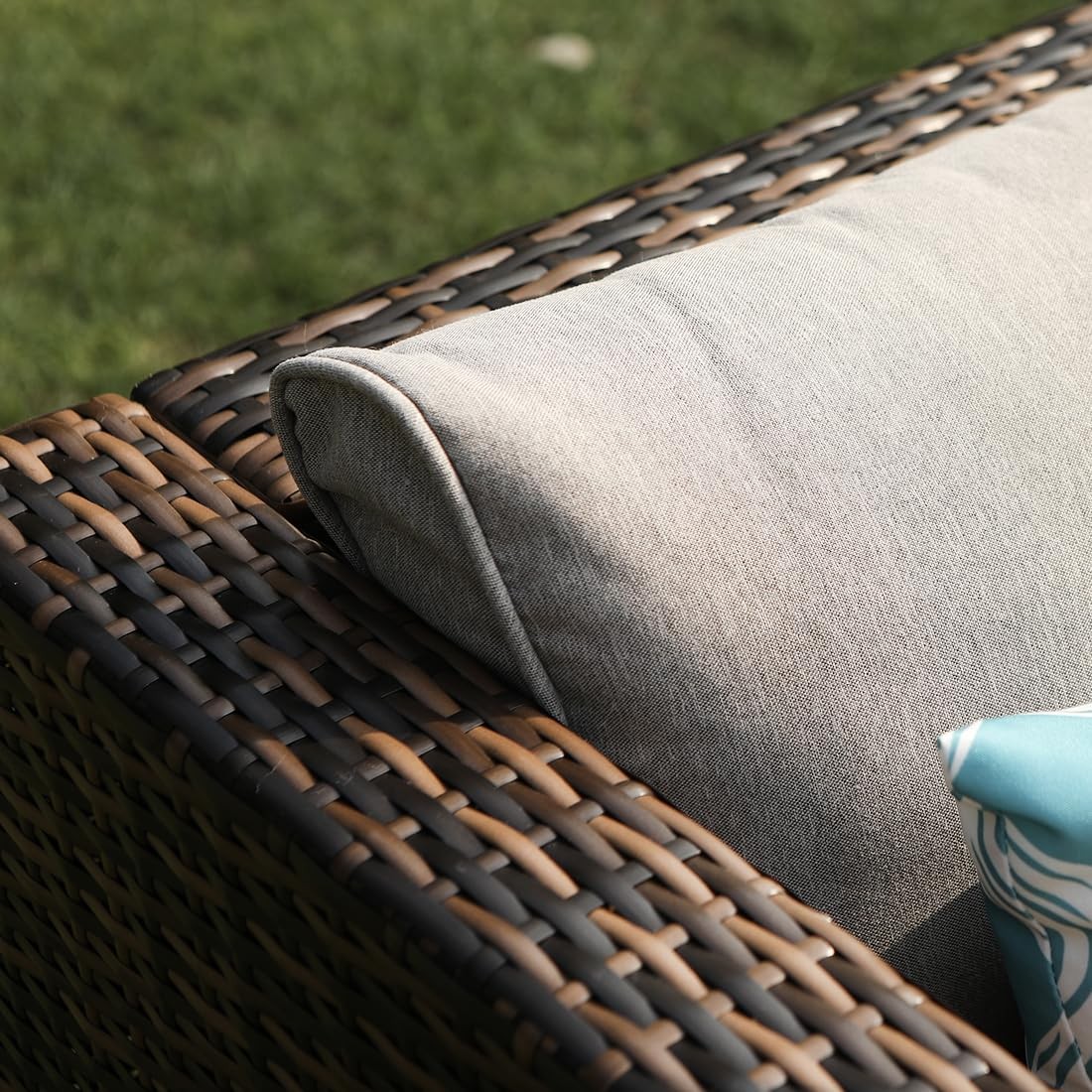 All-Weather Patio Chair, Single Brown Wicker Chair with Thick Gray Cushions &...