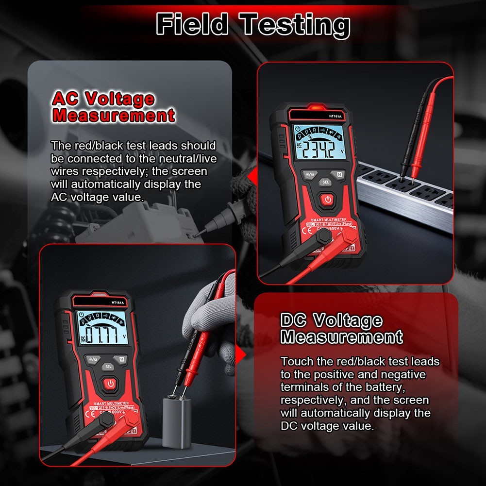 HT161A Auto Range Multimeter 4000 Counts Backlit LCD NCV and Diode Test