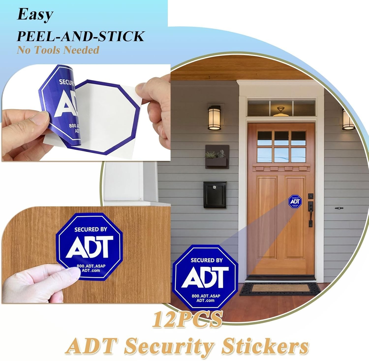 ADT Security Stickers - 12 Pack Double-Sided UV & Water Resistant Decals 3"x3