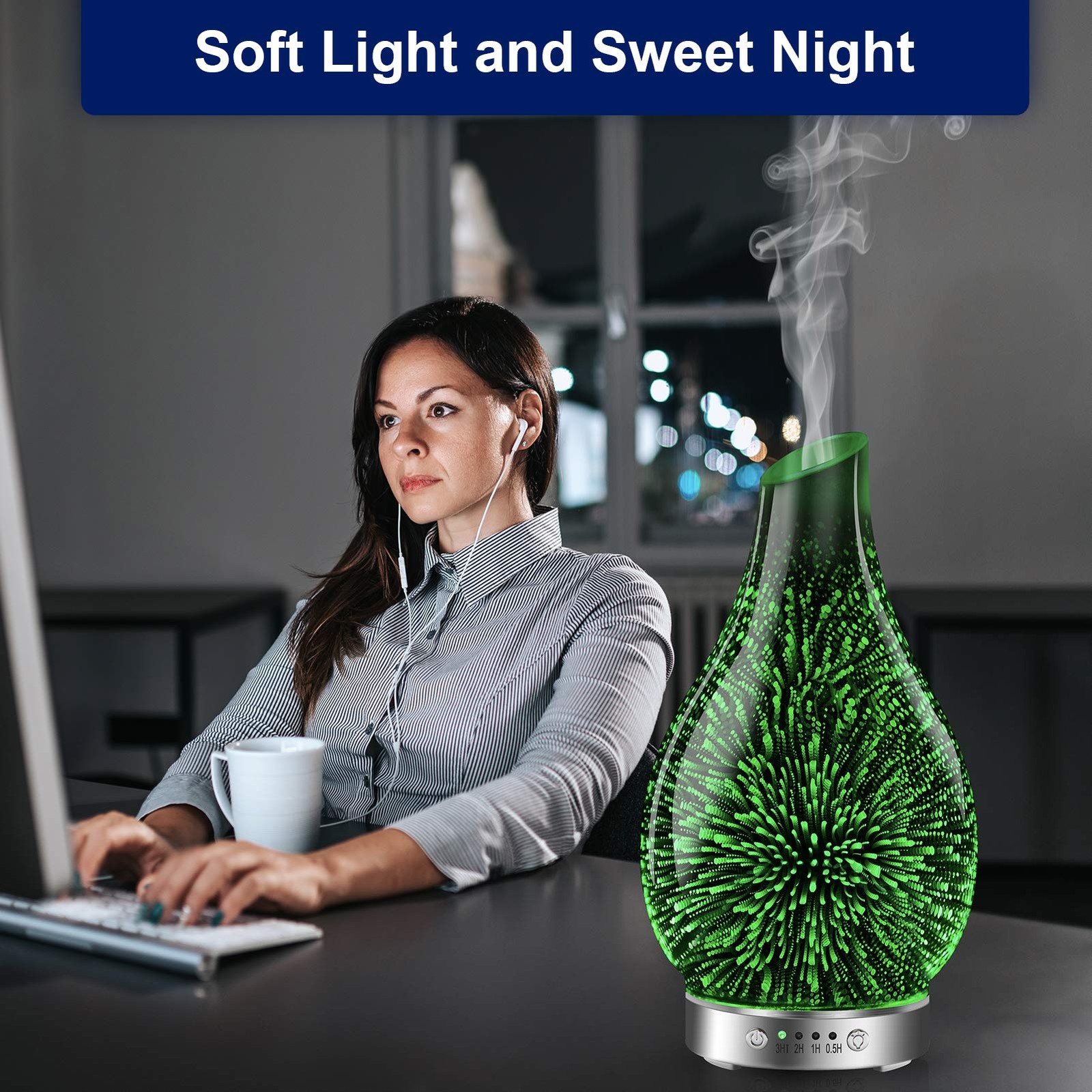 MAXWINER Essential Oil Diffusers Ultrasonic 3D Glass Aromatherapy 3d Firework