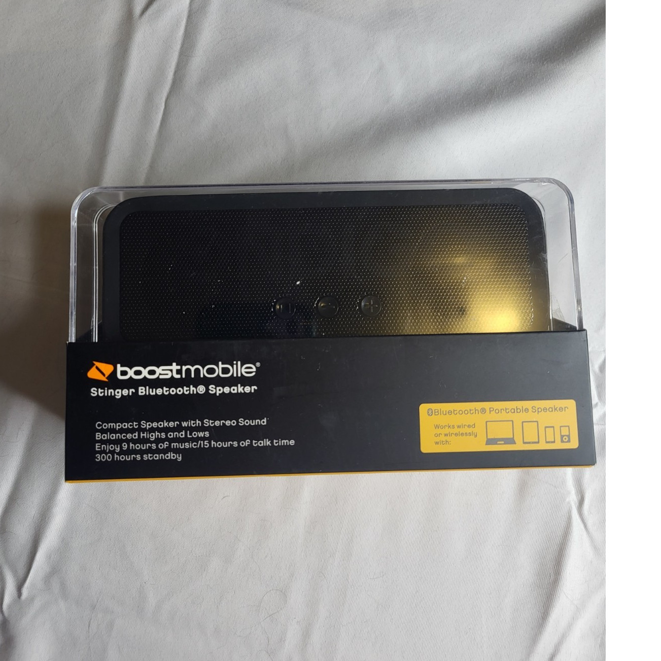 Boost Mobile Stinger Bluetooth Wireless Speaker Black 3.5mm USB New Old Stock.