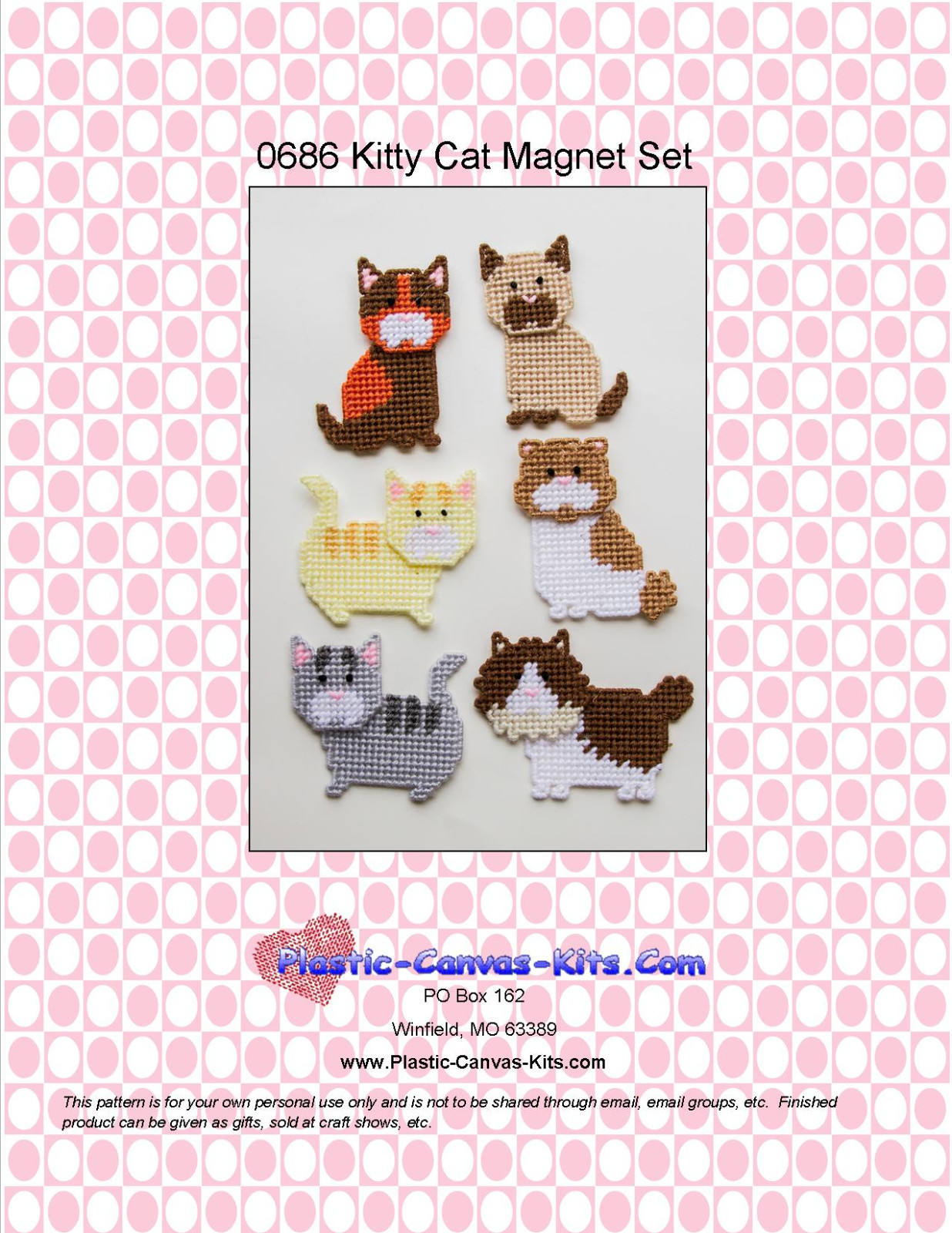 Kitty Cat Magnet Set-Plastic Canvas Pattern or Kit