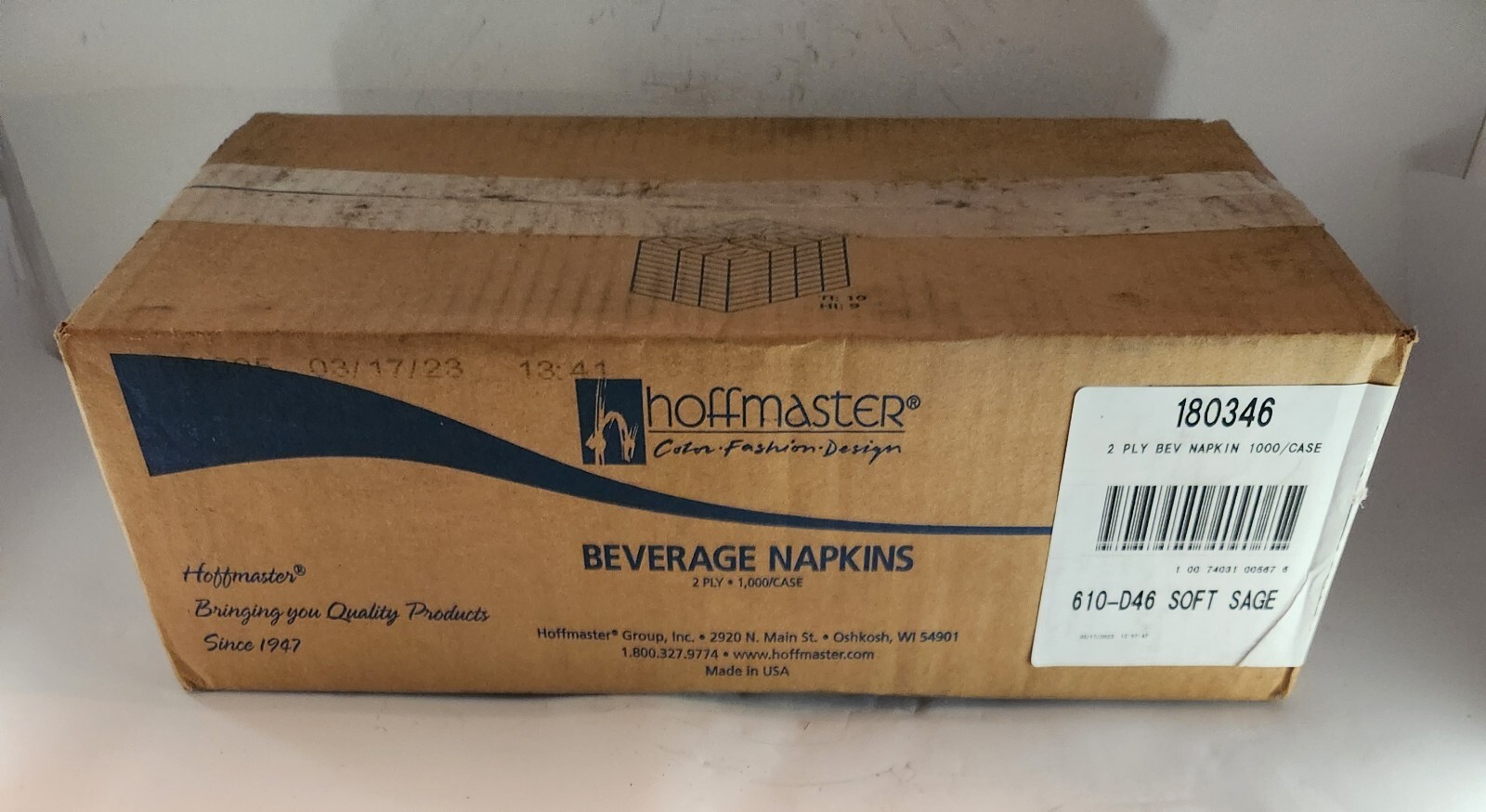 Hoffmaster - 180346 - Beverage Napkin - Soft Sage - 9.5" x 9.5" - Case of 1000