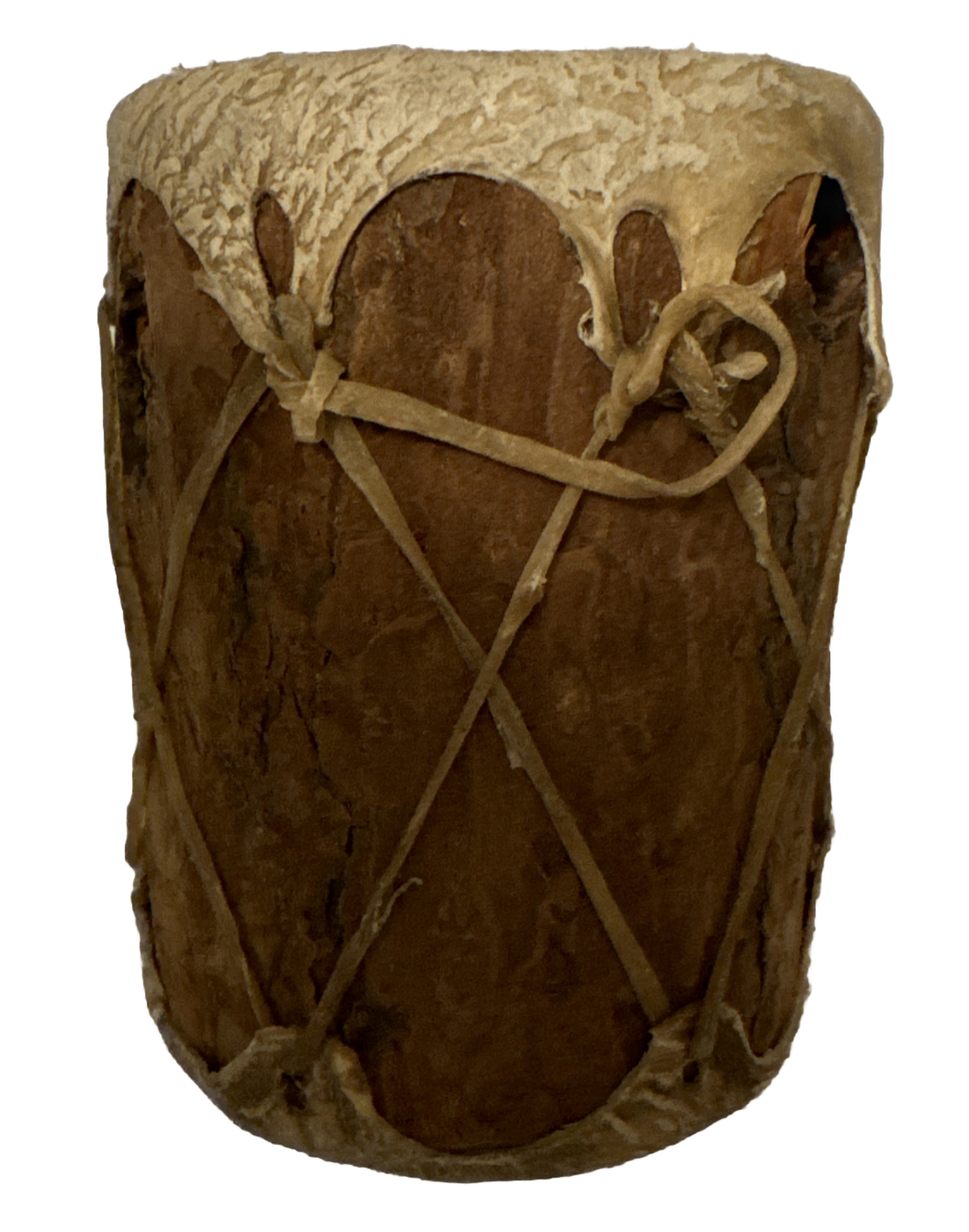 Wood Drum Native American Style Animal Skin Old Mini Size