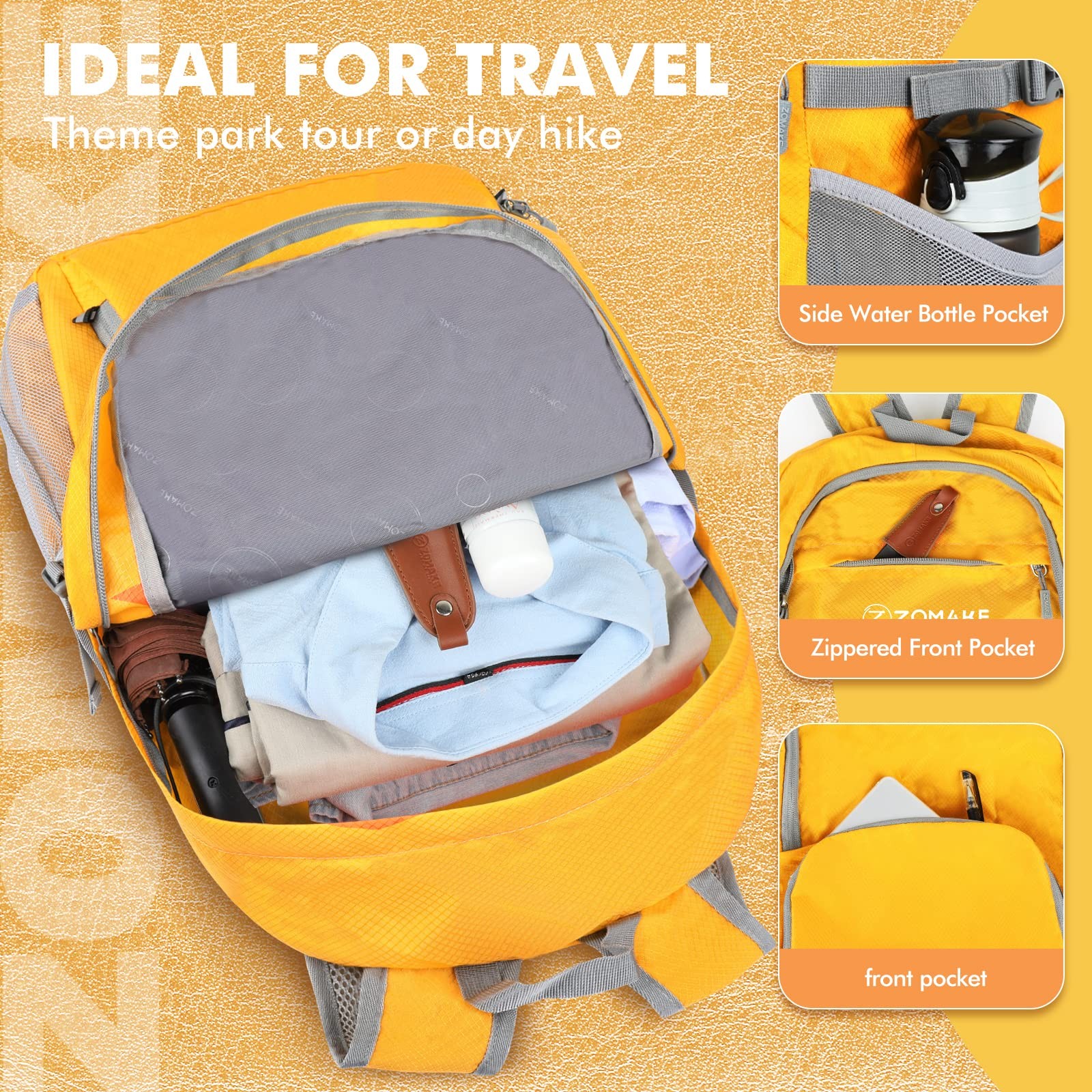 Lightweight Packable Backpack 30L Foldable Hiking Backpacks Water Resistant C...
