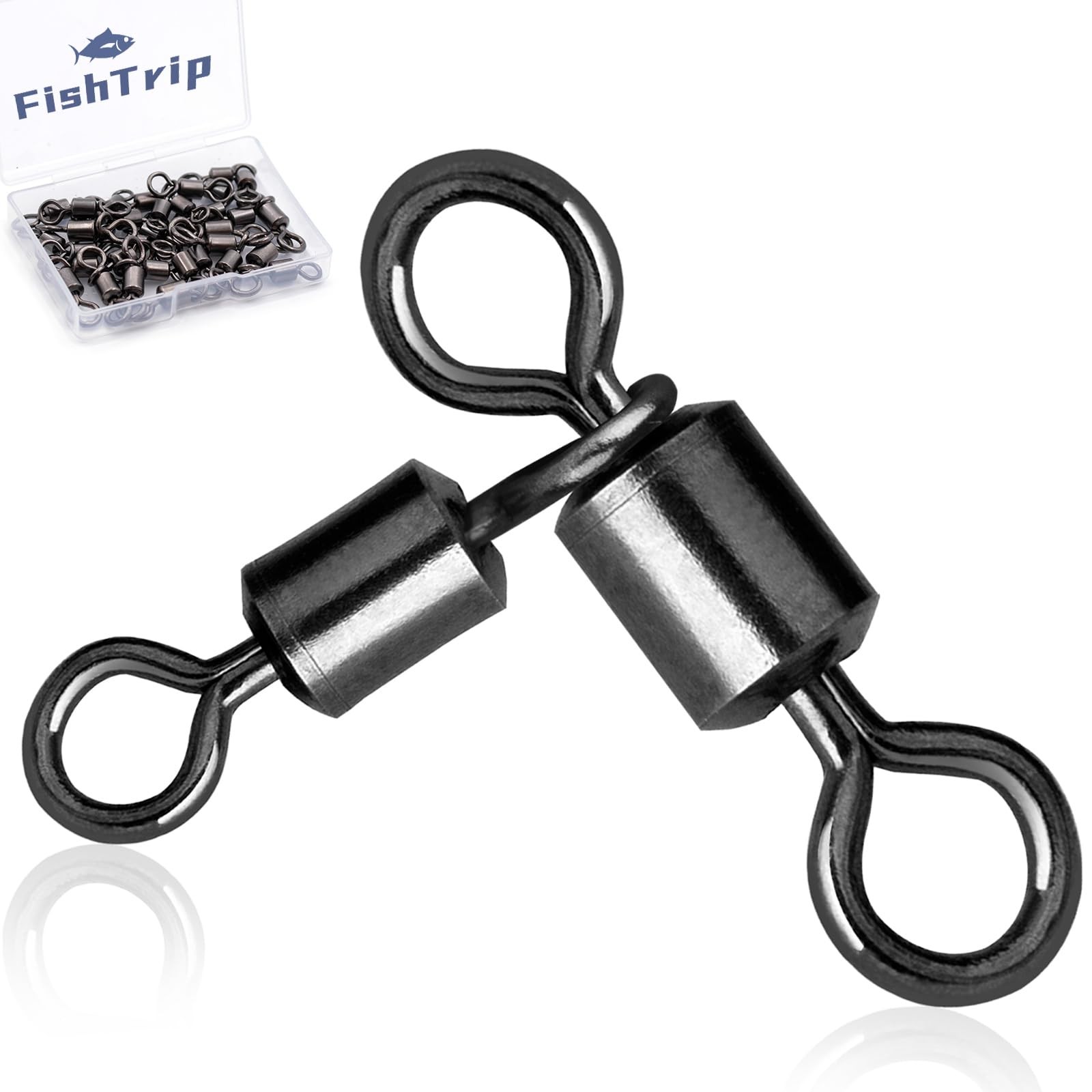 3 Way Swivel Fishing Tackle - 50pcs Black T-Turn Three Way Swivels Heavy Duty...