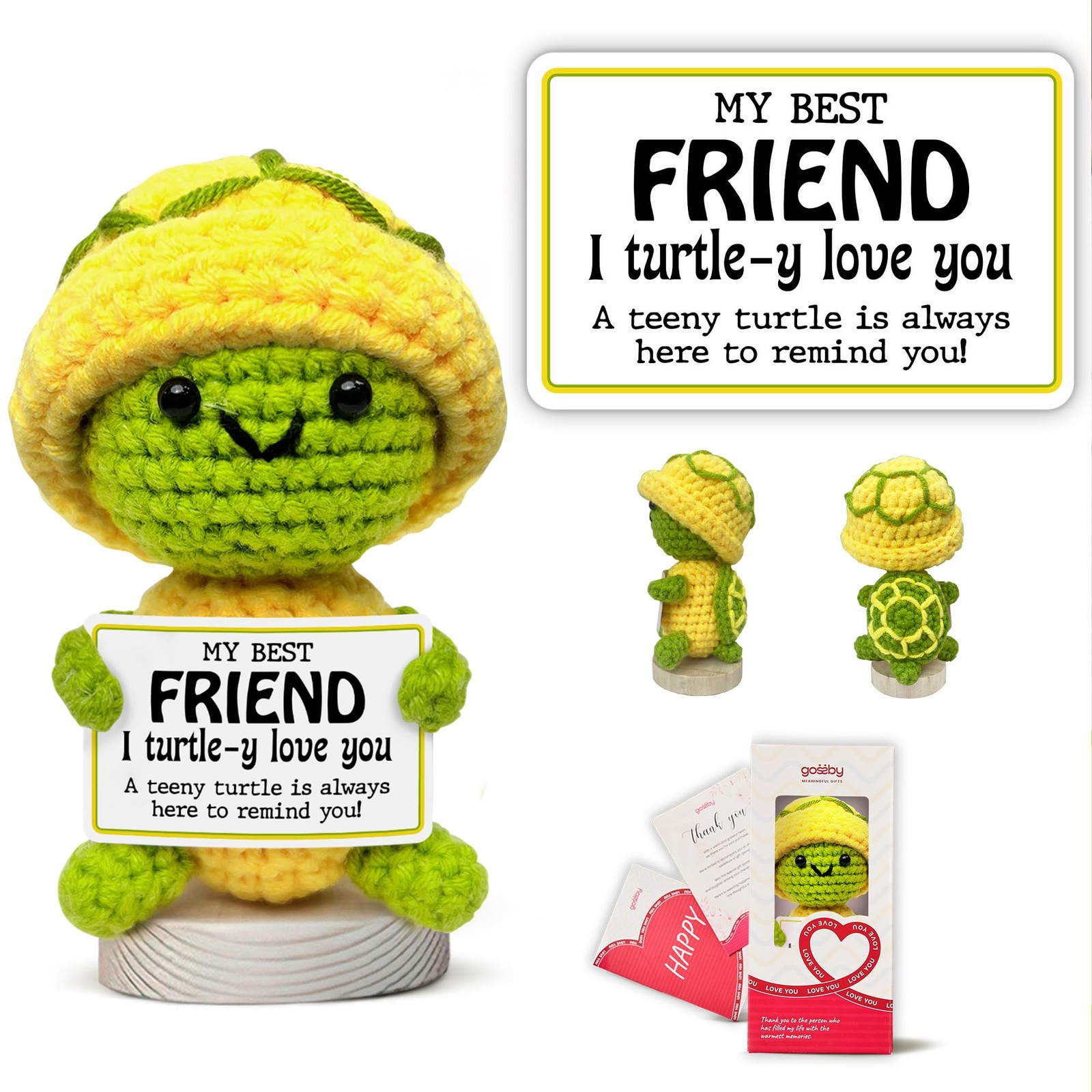 Gossby Positive Turtle Crochet Figurine - "I Turtle-y Love You My Best Friend"