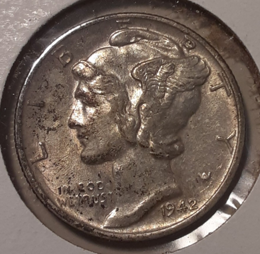 1942 Mercury Dime 10c Philadelphia Mint 90% Silver US coin (#67q-13543/RBQ)