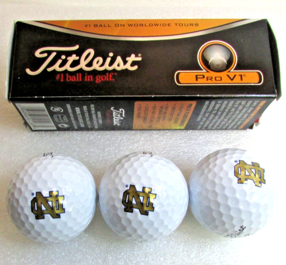 Titleist prov v1 Note dame Fighting Irish Golf Ball 3 Pack Set In Box