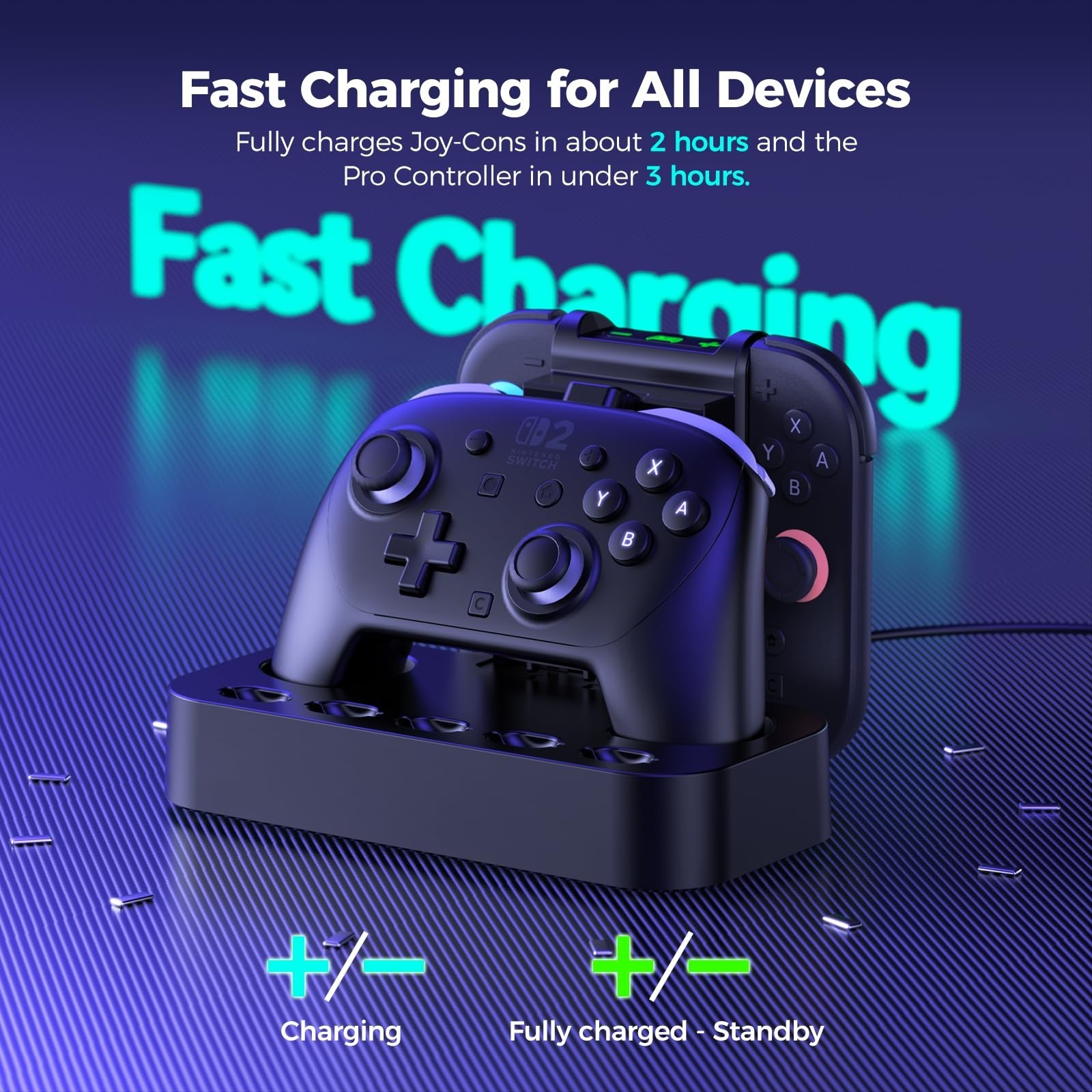 NEWDERY 2IN1 Charging Dock for Nintendo Switch 2 Pro Controller & Joycon Station