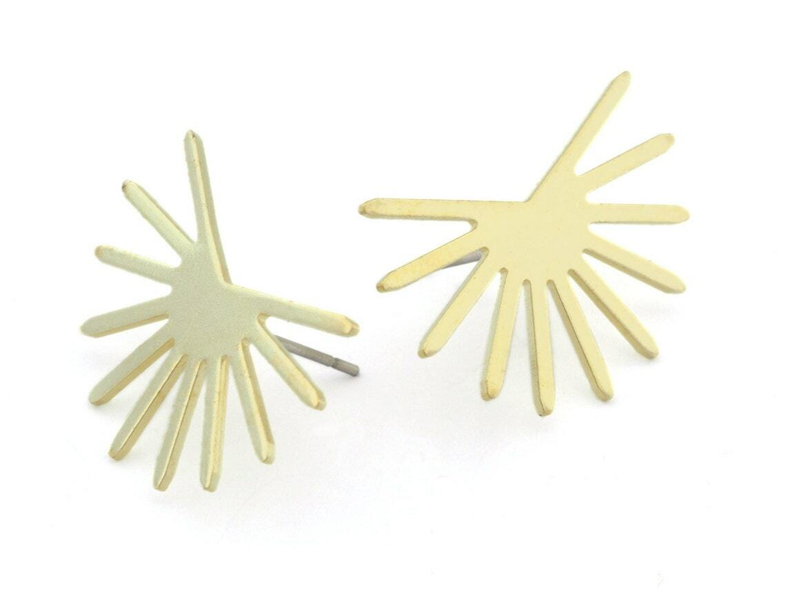 1 pair Sun Earring Stud Posts , Raw brass , 25x17.5mm 4562