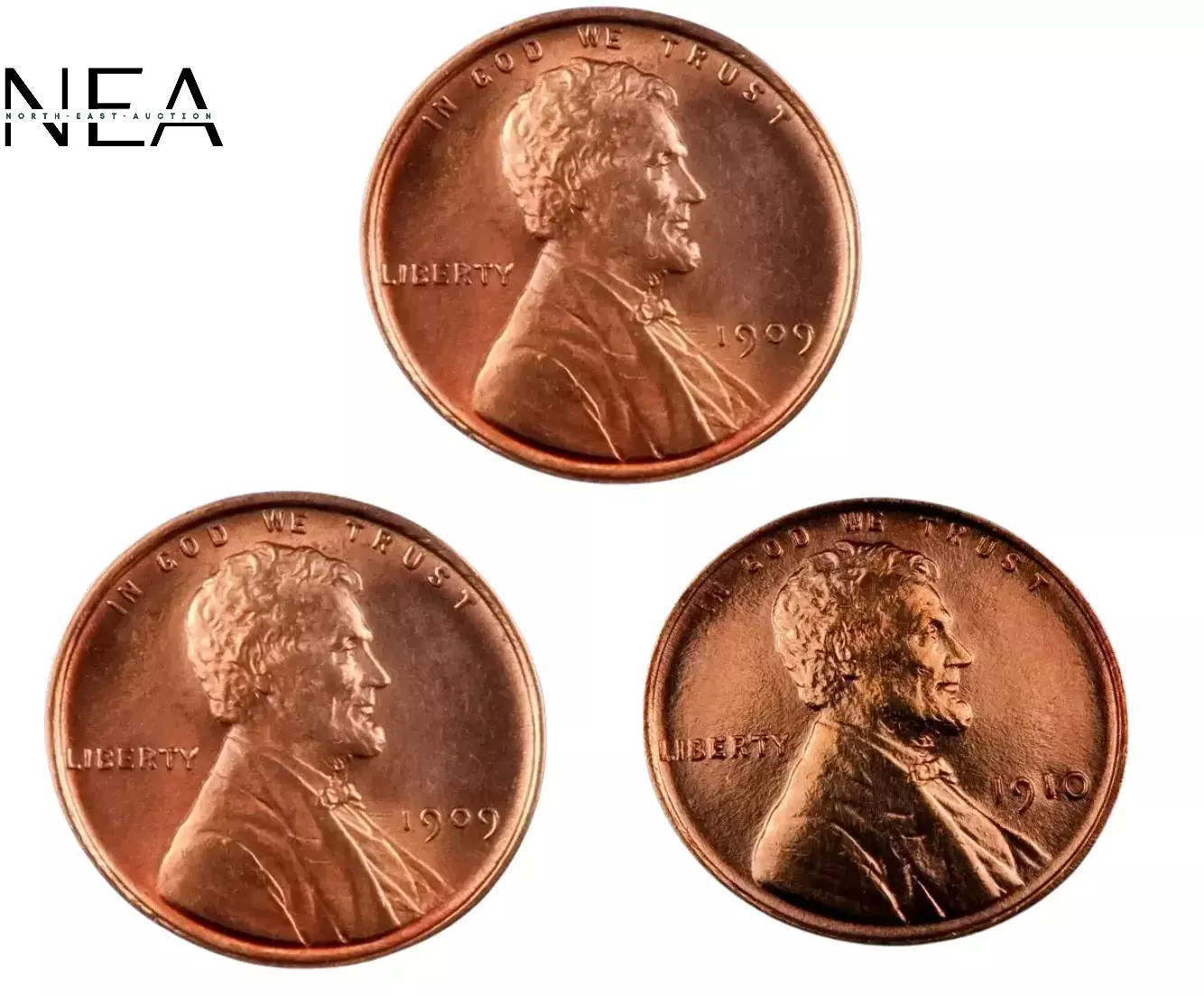 1909 VDB + 1909 + 1910 Lincoln Wheat Penny Cent Lot ~ Gem BU (red) ~ 3 Coin Set