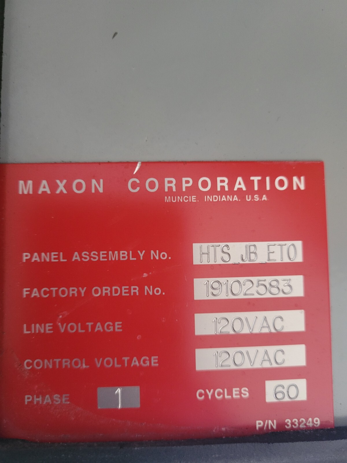 Maxon electrical panel 33249 