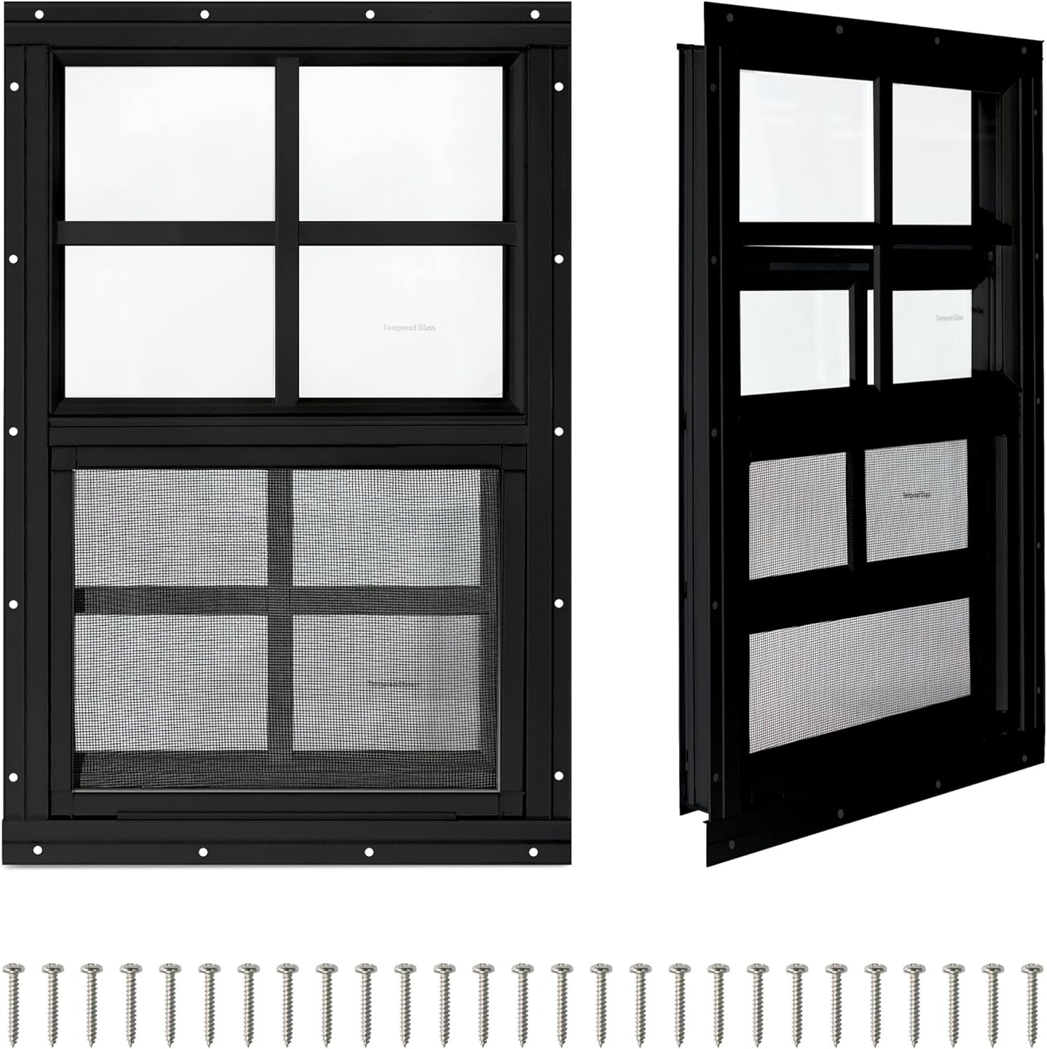 Shed Window COLORPAPA 16x16in Flush Mount Sliding Black