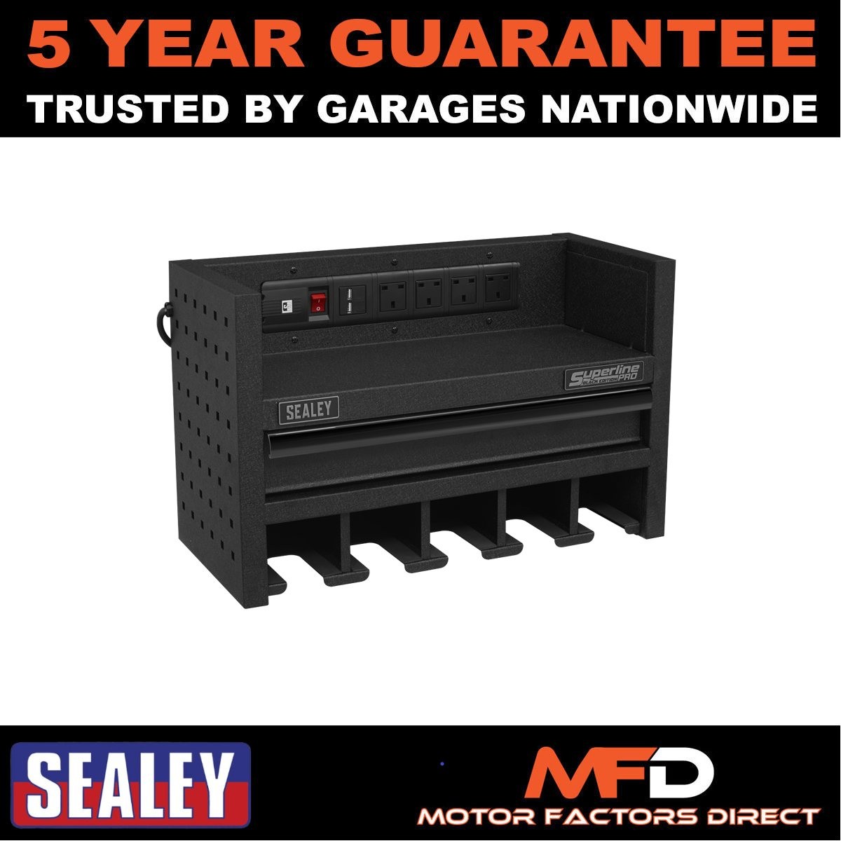 Sealey Superline PRO� Power Tool Storage Rack with Drawer & Power Strip AP22SRBE