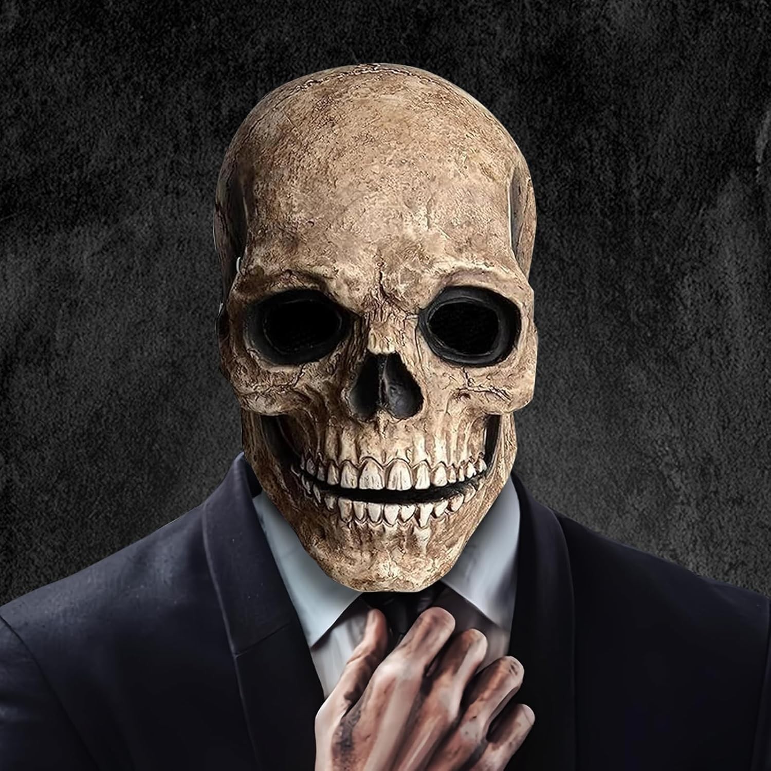 Scary Halloween Skull Mask Realistic Latex Full Head Moving Jaw...