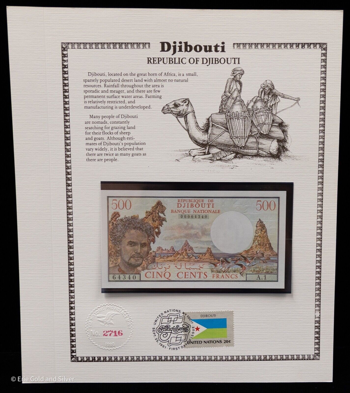 Djibouti 1979 500 Francs Flag Series FDI First Day Issue UN 20c Stamp