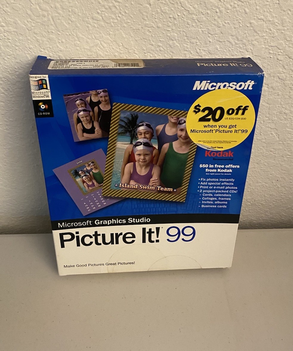 Microsoft Picture It! 99 Graphics Studio PC CD ROM Windows Software NEW Big Box