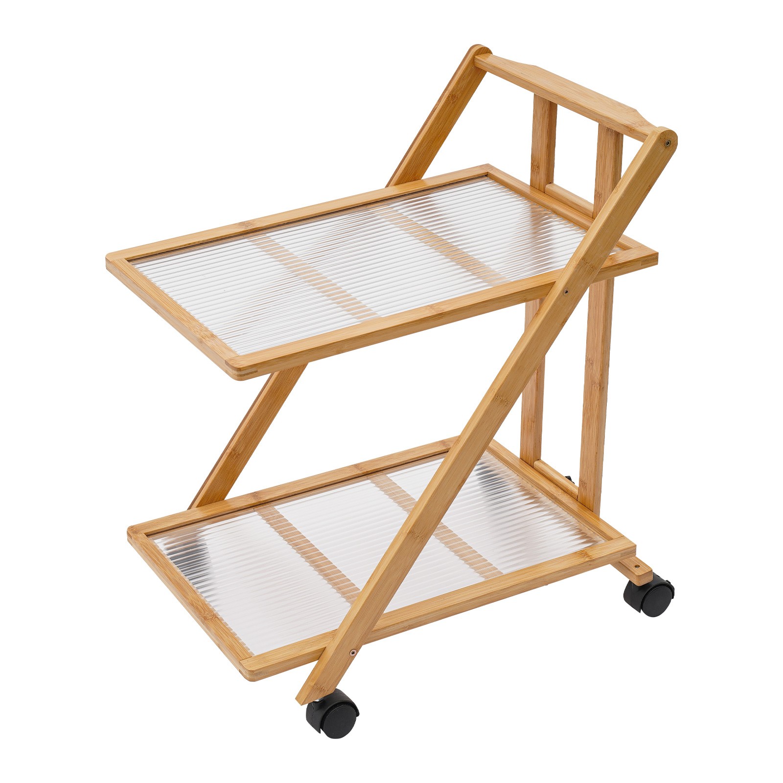 2 Tiers Bamboo Storage Rack, Floor Standing Storage Stand, Foldable Storage Rack