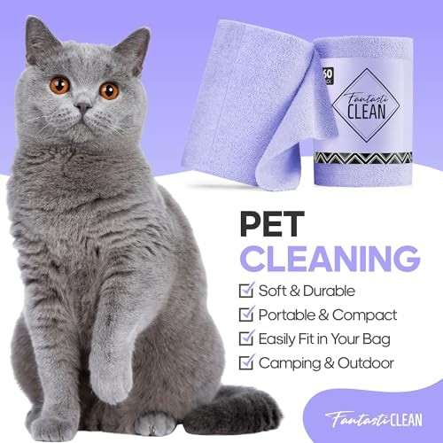 Microfiber Cleaning Cloth Roll -60 Pack, Tear Away Paperless Light-purple