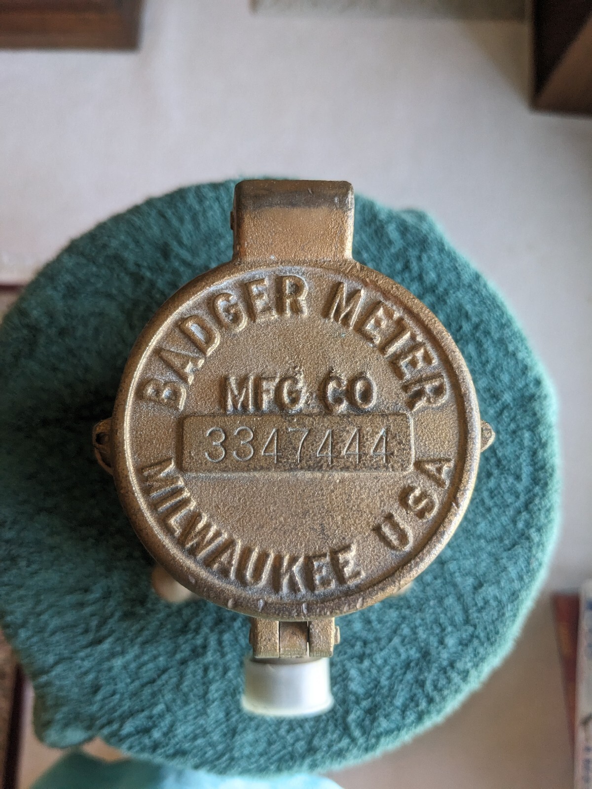 Vintage Brass Badger Water Meter 5/8 inch.  Glass on meter has crack.