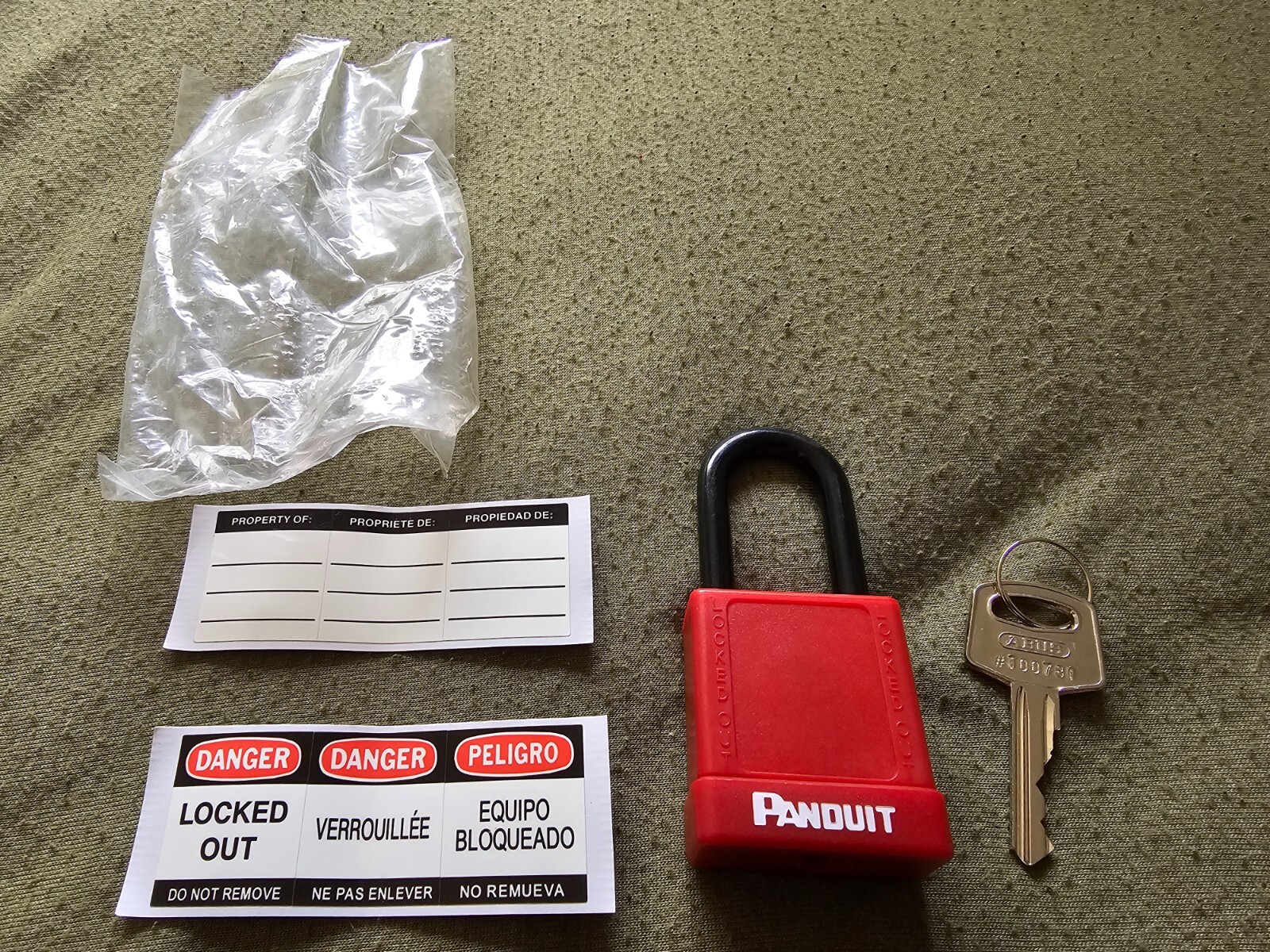 Panduit Abus 74/40 Safety Lockout Tagout Padlock Red, With Stickers, Key - New