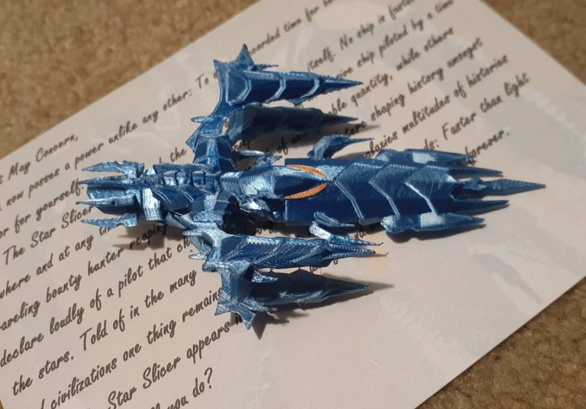 The Star Slicer custom spaceship blue-silver variant (Destiny? Star Wars?)