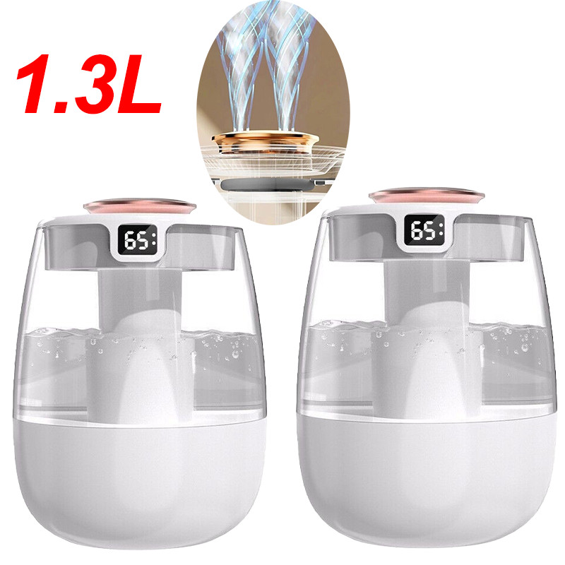 1.3L Ultrasonic Humidifier: Dual-Mist, Top-Fill, LED Light - Ideal for Bedrooms