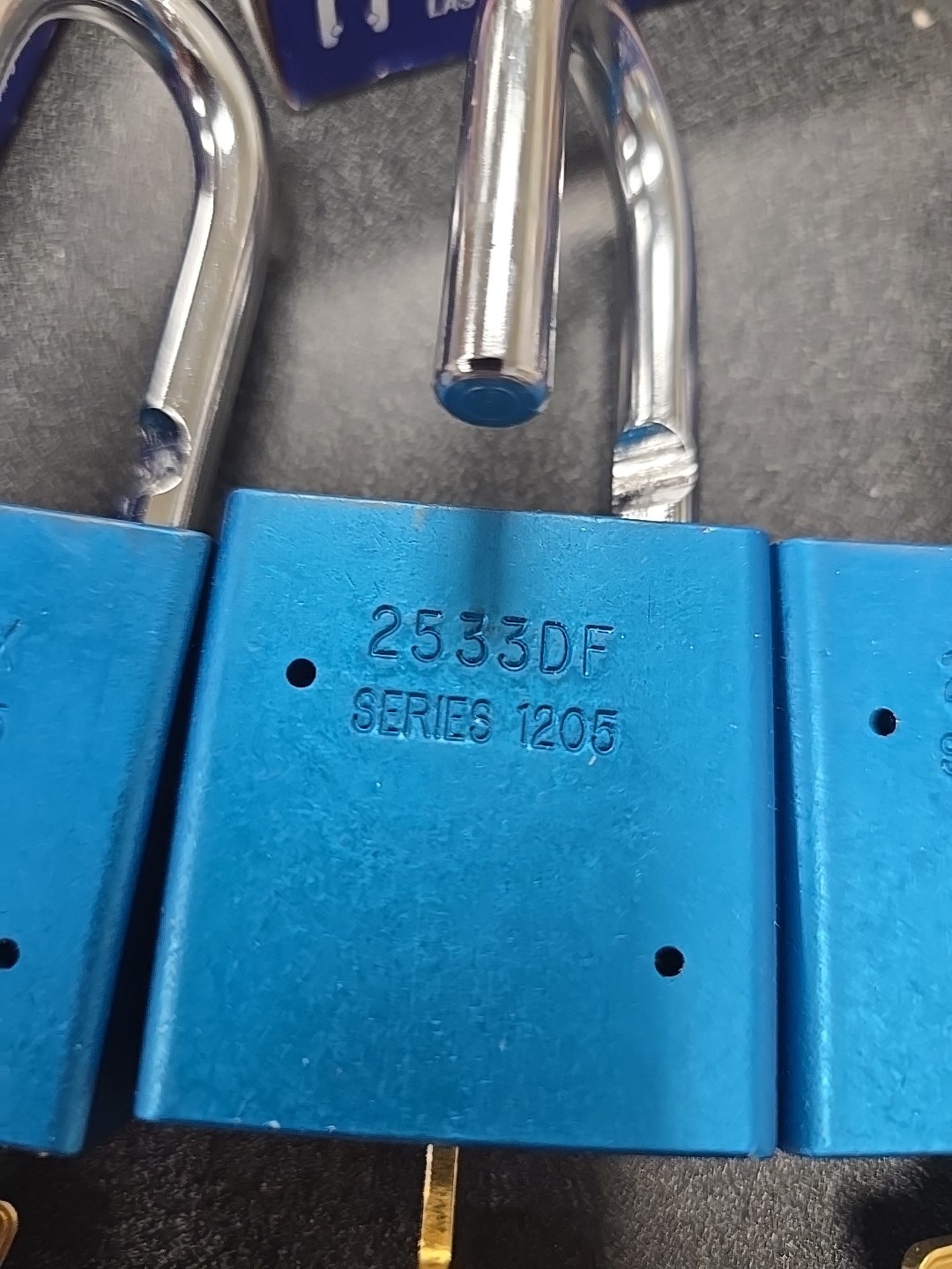 American Lock A1205ablu Padlock, Keyed The Same Anodized Aluminum, Lot Of 3