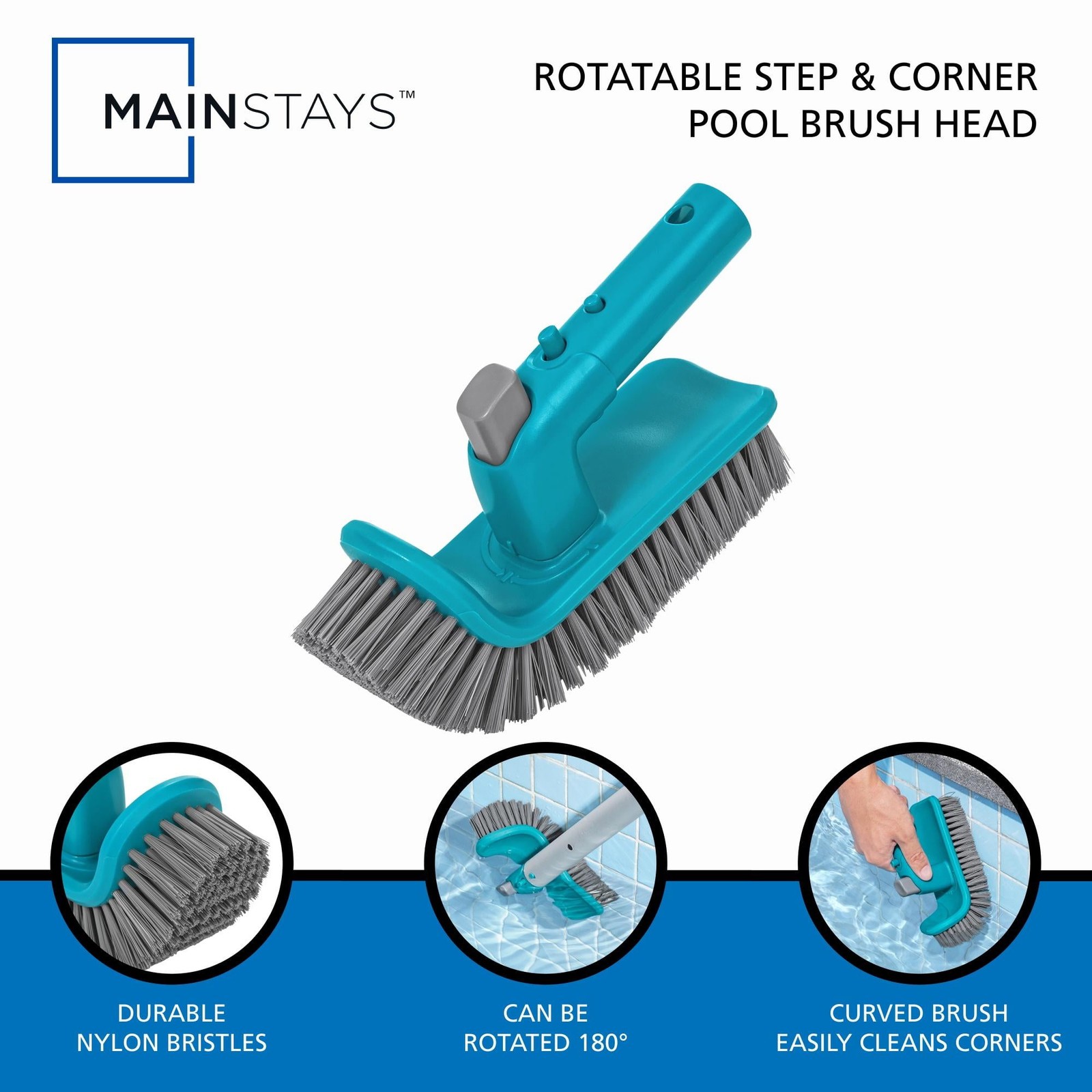 3 Pack Mainstays Rotatable Step & Corner Pool Brush Heads