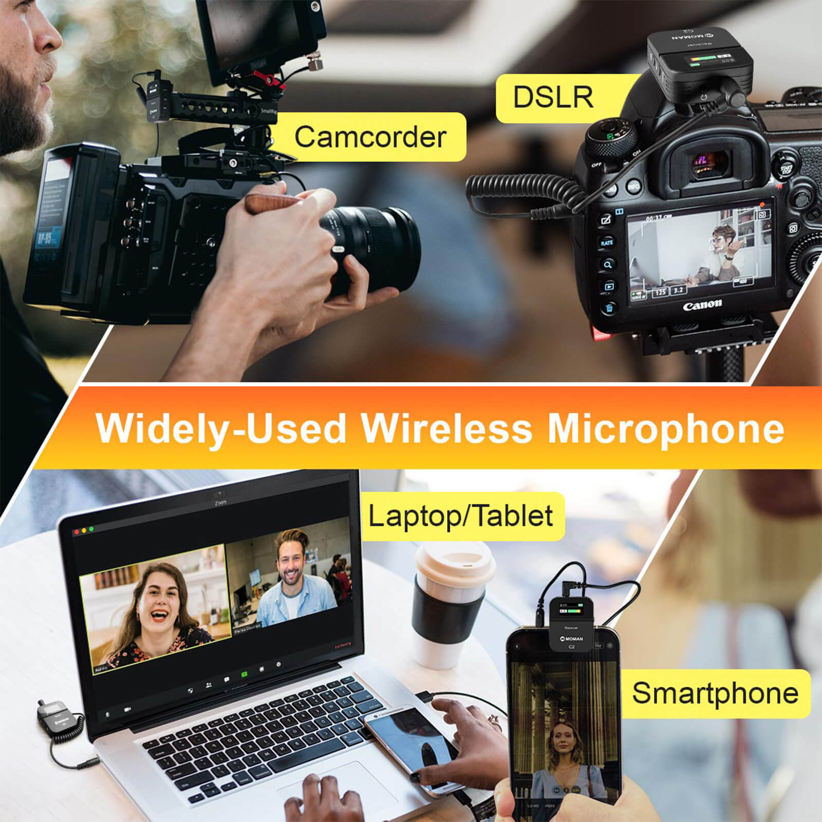 MOMAN C2 Wireless 2.4GHz Lavalier Microphone System For Camera Phone Vlogging