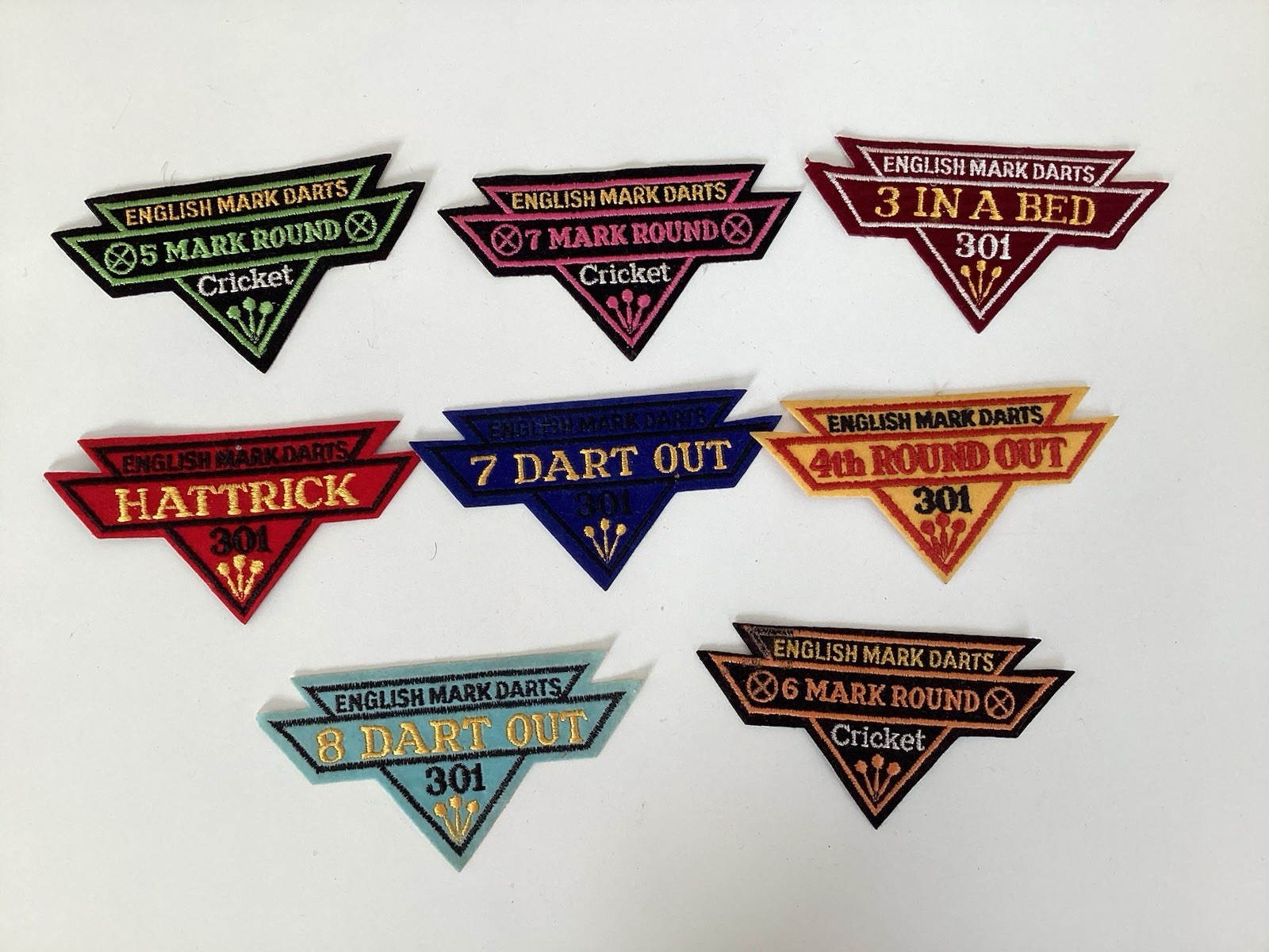 Vintage English Mark Darts Cricket Embroidered patches  lot Of 8