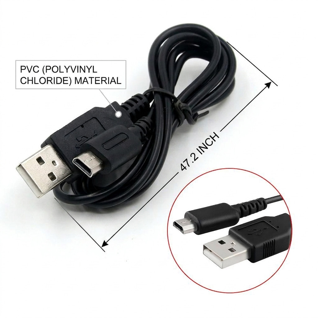 USB Charger Cable for Nintendo DS Lite NDSL Charging Power Cord Sync Lead Black